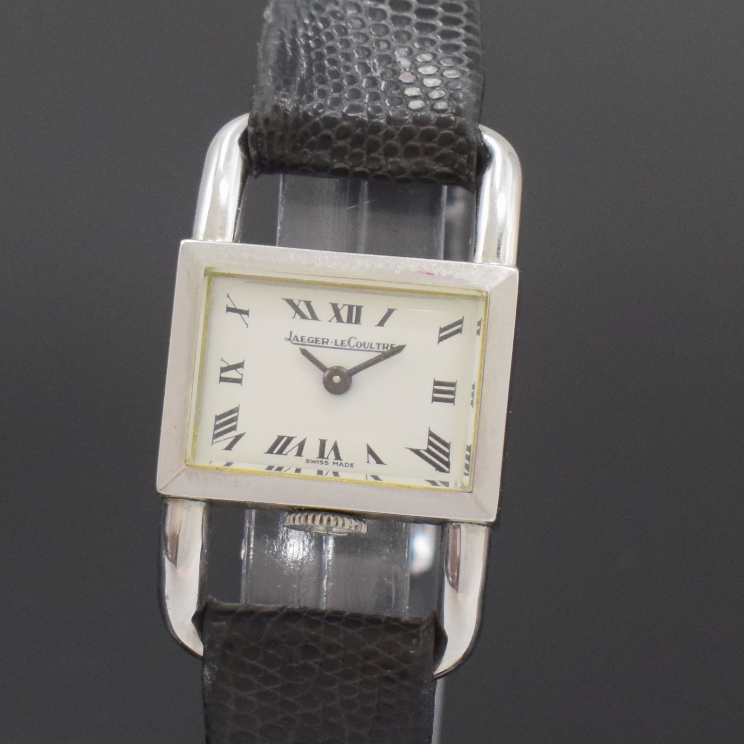 Detail a: Jaeger-LeCoultre Etrier Damenarmbanduhr Referenz 1670.42, Schweiz um 1965, Handaufzug, Edelstahlgeh., Boden aufgedr., weißes Zifferbl. m. röm. ...