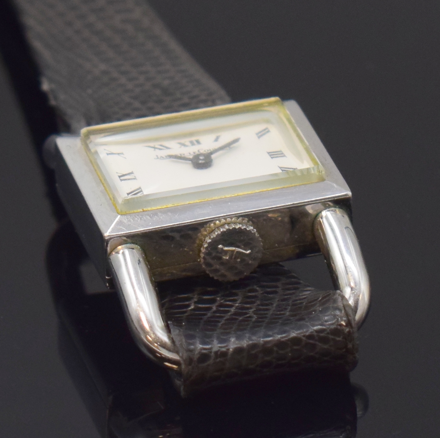 Detail b: Jaeger-LeCoultre Etrier Damenarmbanduhr Referenz 1670.42, Schweiz um 1965, Handaufzug, Edelstahlgeh., Boden aufgedr., weißes Zifferbl. m. röm. ...
