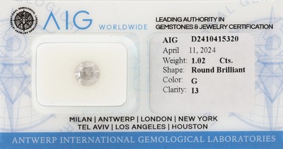 Image Loose brilliant 1.02 ct , Top Wesselton (G)/p3, sealed with AIG certificate Valuation ...