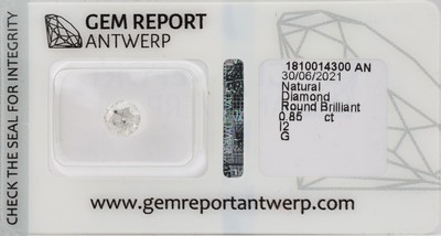 Image Loose brilliant 0.85 ct , Top Wesselton (G)/p2, sealed with GEM Report Valuation Price: ...