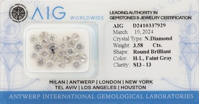 Image Lot loose brilliants total 3.58 ct , Faint Gray(H-L)/ si3-p3, sealed with AIG ...