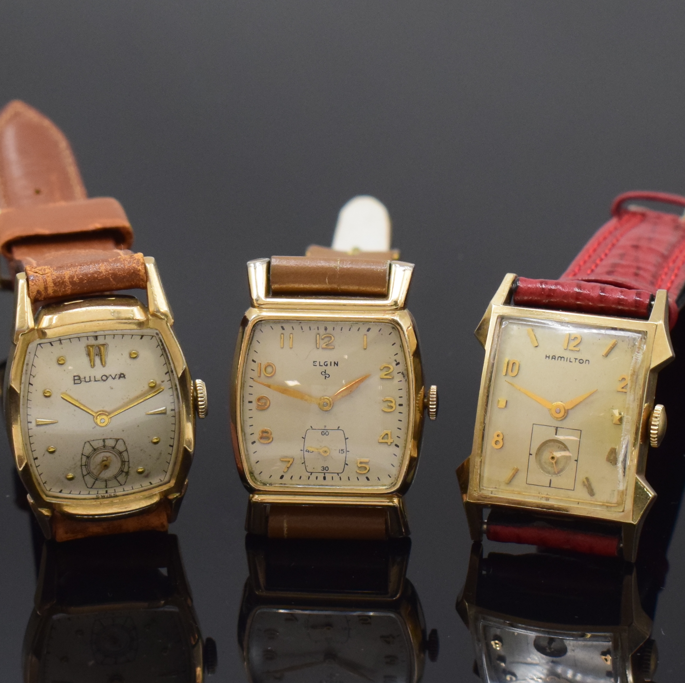 Detail a: HAMILTON, ELGIN und BULOVA 3 Damenarmbanduhren, alle Handaufzug, Schweiz / USA um 1950/60, 1.) Hamilton 10k Gold Filled, silb. Zifferbl. m. aufgel. ...