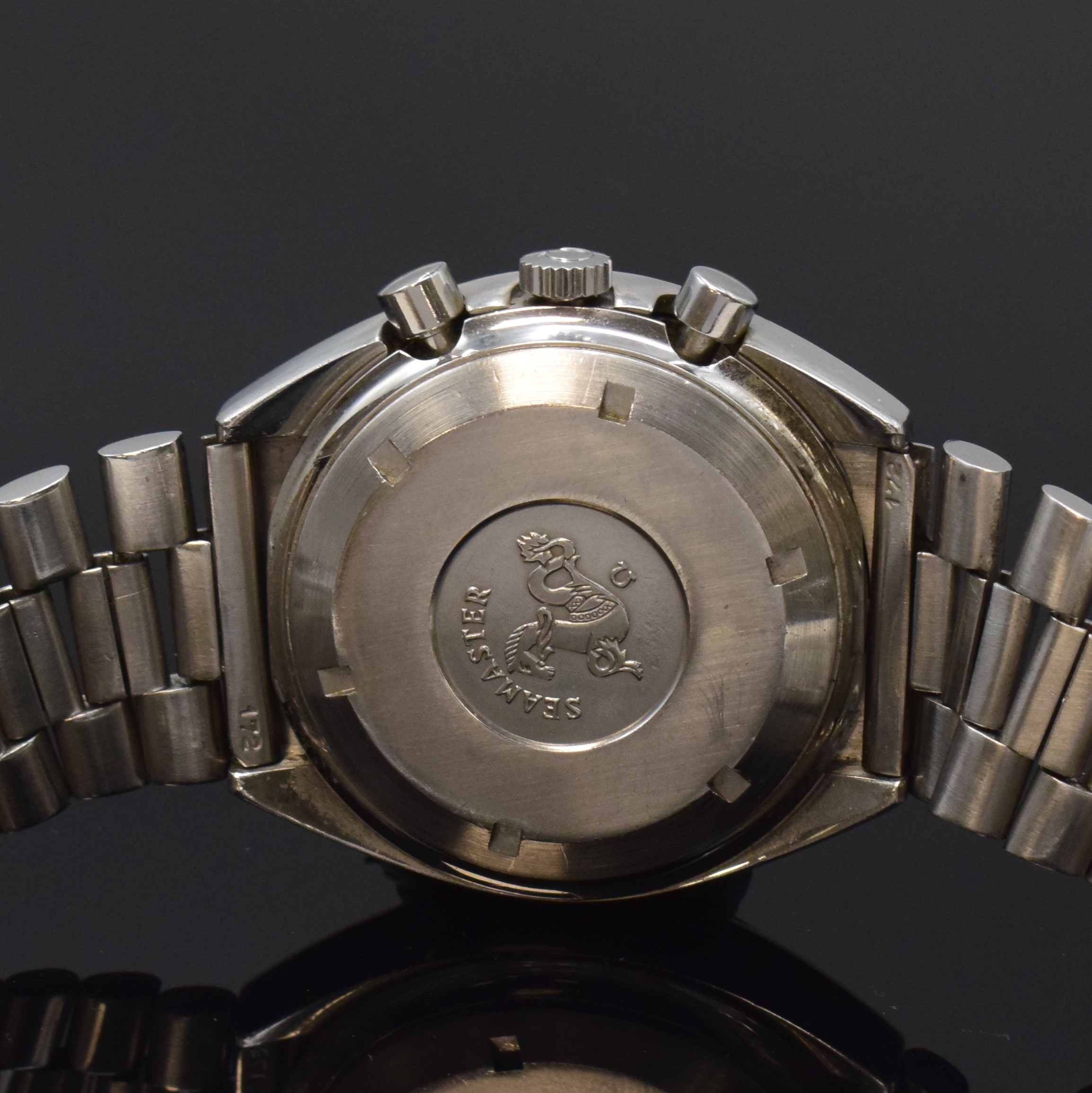 Detail d: OMEGA Speedmaster Automatic Armbandchronograph sogenannte Mark 4,5 Referenz 176.0012, Schweiz um 1985, verschr. Geh. inkl. orig. Gliederband m. ...
