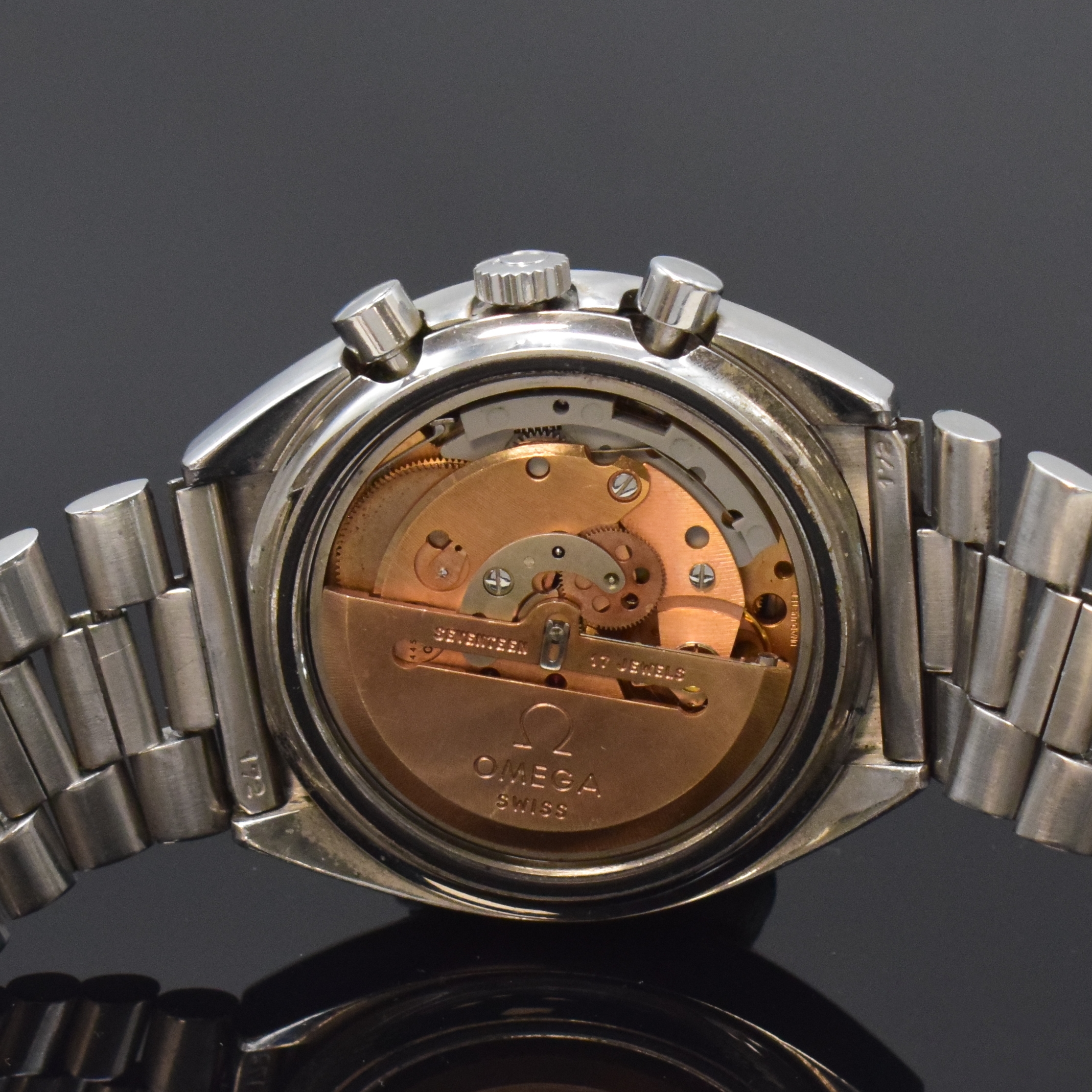 Detail e: OMEGA Speedmaster Automatic Armbandchronograph sogenannte Mark 4,5 Referenz 176.0012, Schweiz um 1985, verschr. Geh. inkl. orig. Gliederband m. ...