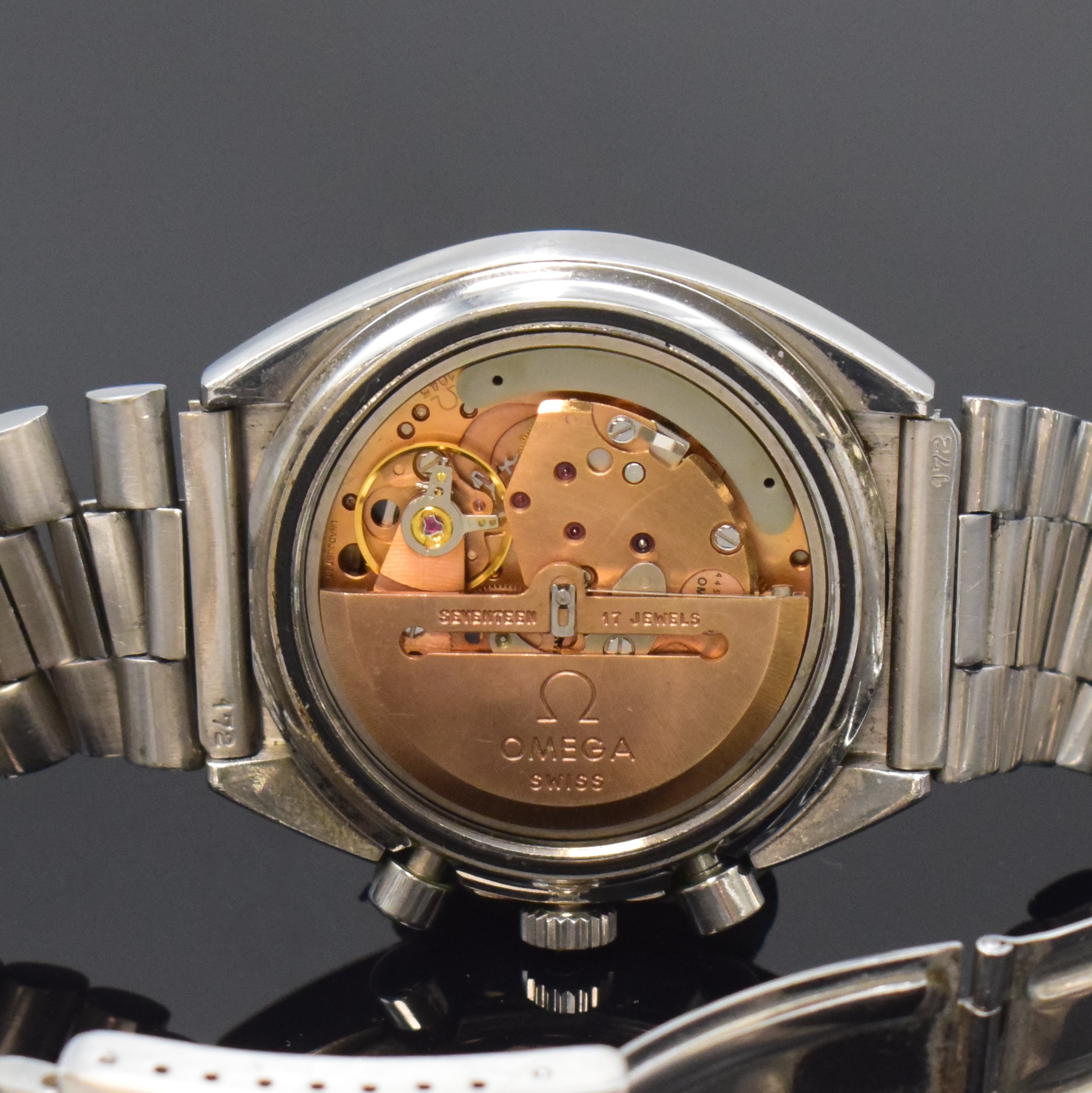 Detail f: OMEGA Speedmaster Automatic Armbandchronograph sogenannte Mark 4,5 Referenz 176.0012, Schweiz um 1985, verschr. Geh. inkl. orig. Gliederband m. ...