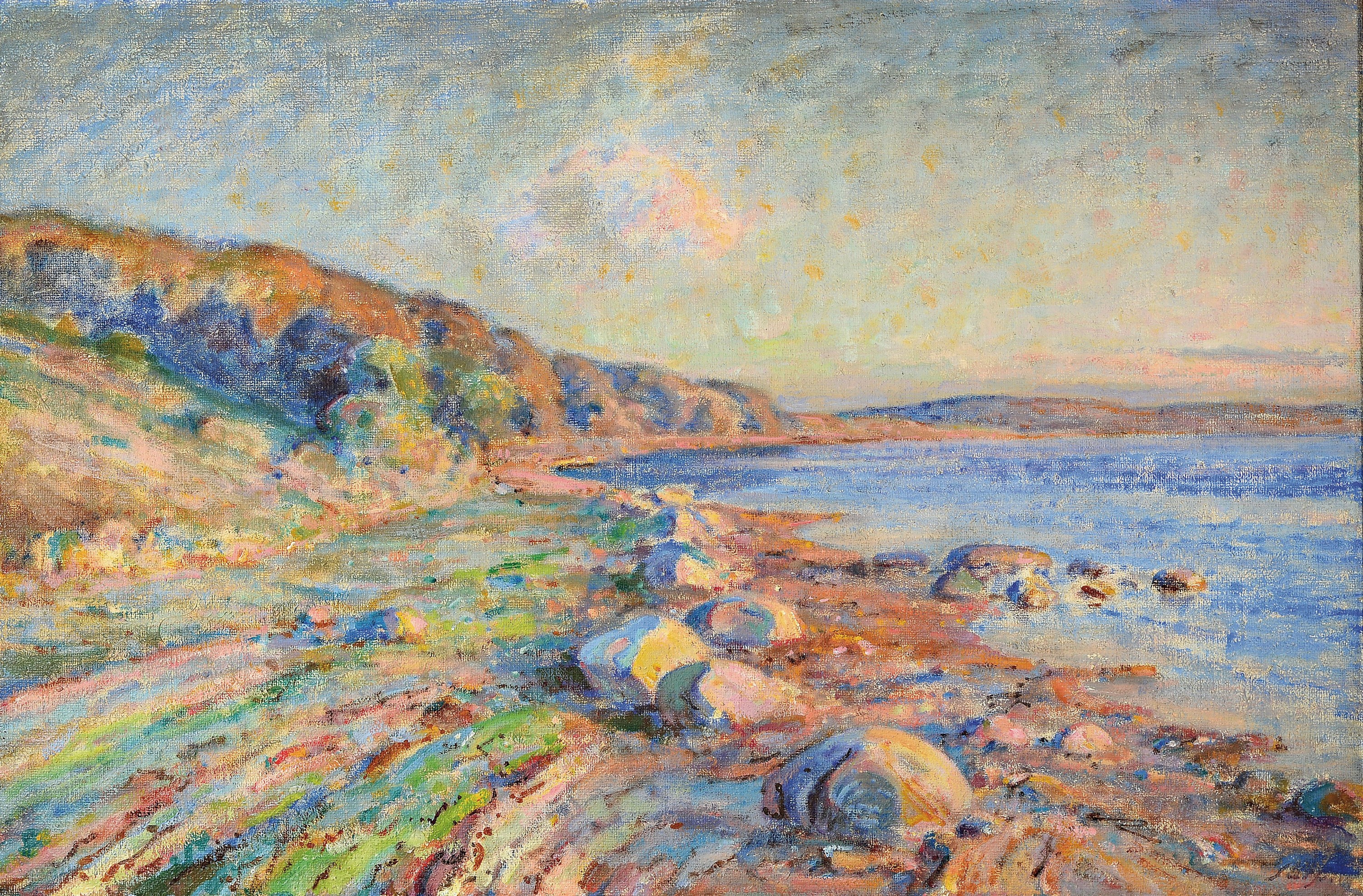Ungedeuteter Künstler Anfang des 20.Jh., expressive Küstenlandschaft, Öl/Lwd, rechts unten signiert, Rahmen 75x110 cm