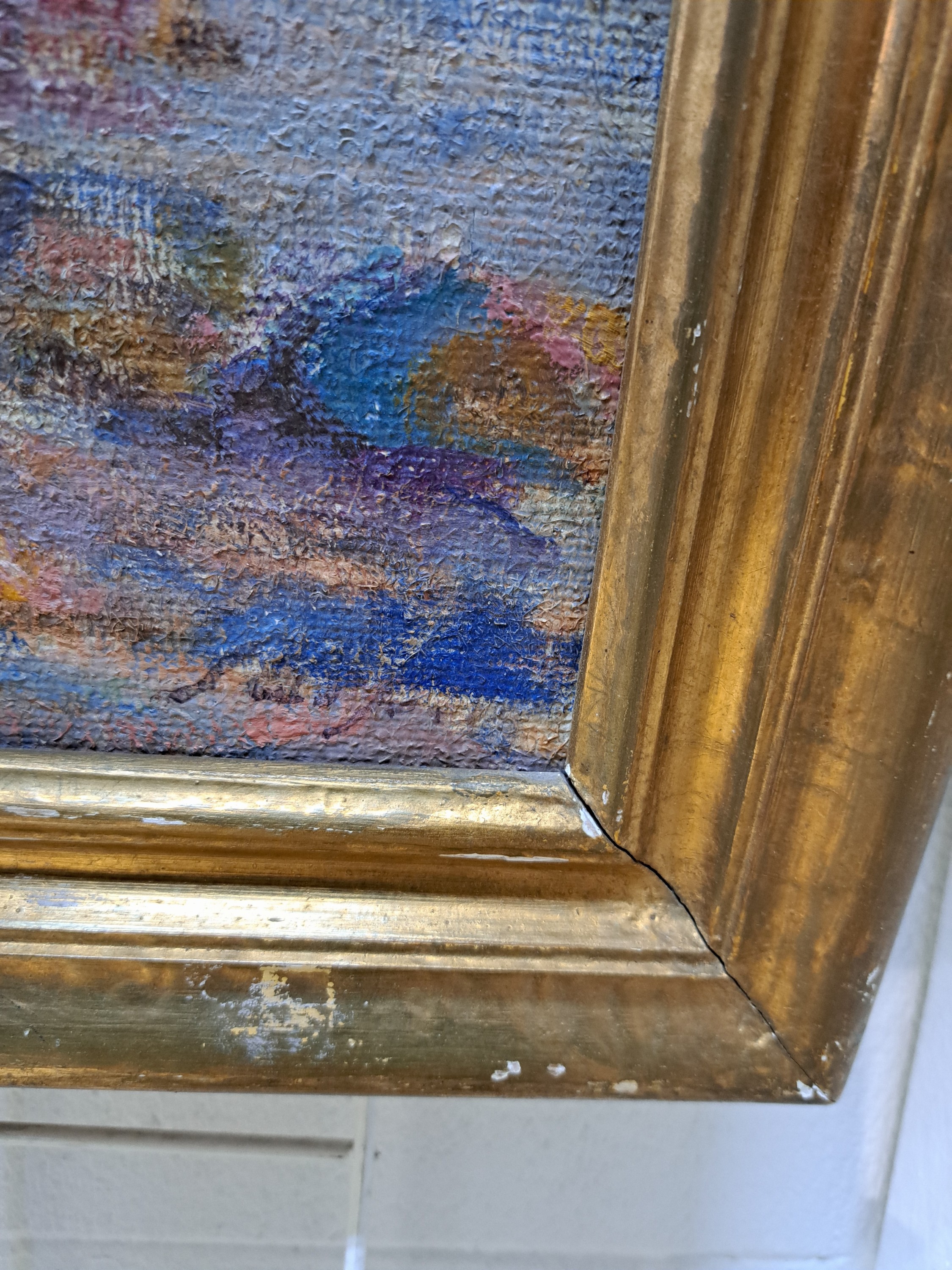 Detail b: Ungedeuteter Künstler Anfang des 20.Jh., expressive Küstenlandschaft, Öl/Lwd, rechts unten signiert, Rahmen 75x110 cm