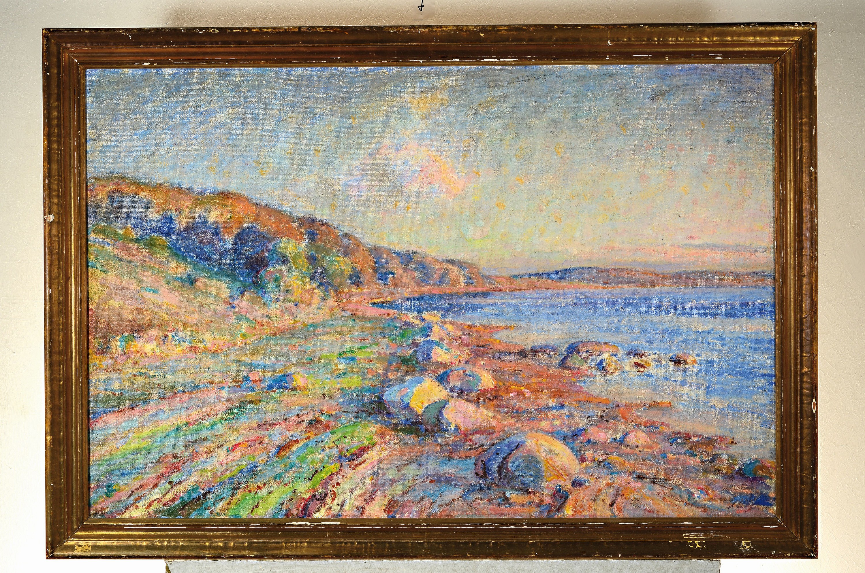 Detail k: Ungedeuteter Künstler Anfang des 20.Jh., expressive Küstenlandschaft, Öl/Lwd, rechts unten signiert, Rahmen 75x110 cm