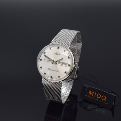 Image MIDO Commander Datoday nearly mint gents wristwatch reference 8429B, self winding, stainless steel case including original stainless steel bracelet (adjustable), monocoque-case, silvered dial with raised hour-indices, luminous hands, day and date, diameter approx. 37 mm, condition 1-2