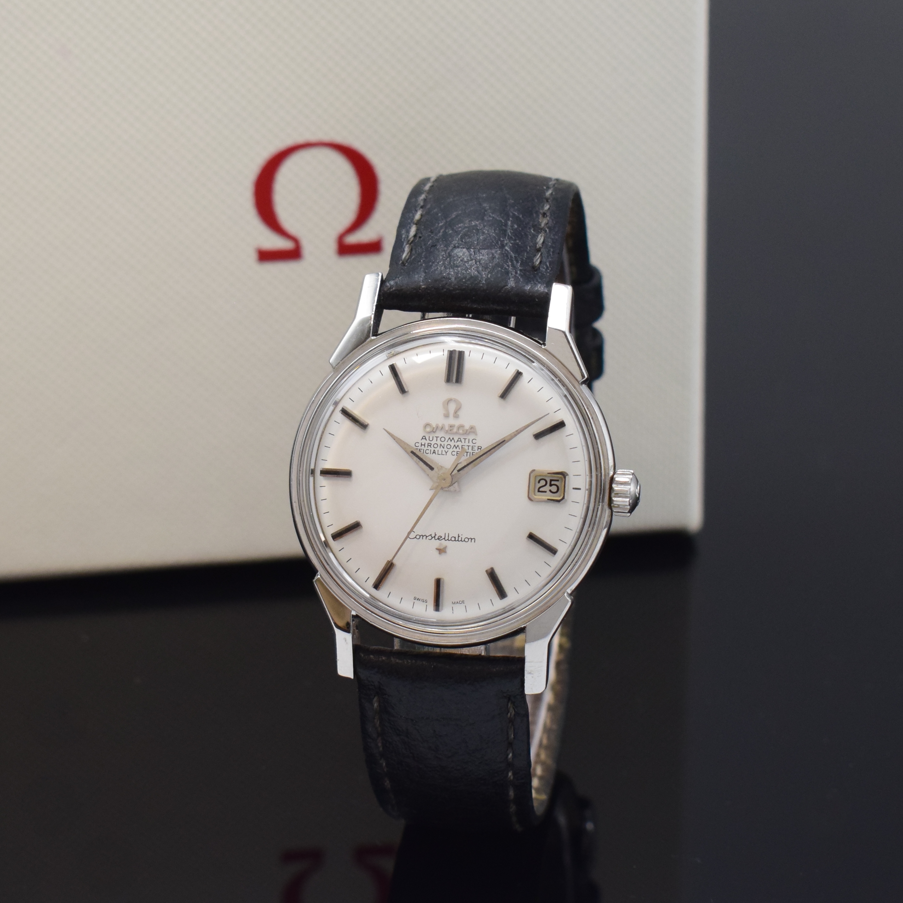 OMEGA Constellation Herrenarmbanduhr in Stahl Referenz 168.005, Schweiz um 1965, Automatik, 2-teil. Geh., verschr. Boden m. Sternwarten-Symbol, vers. ...