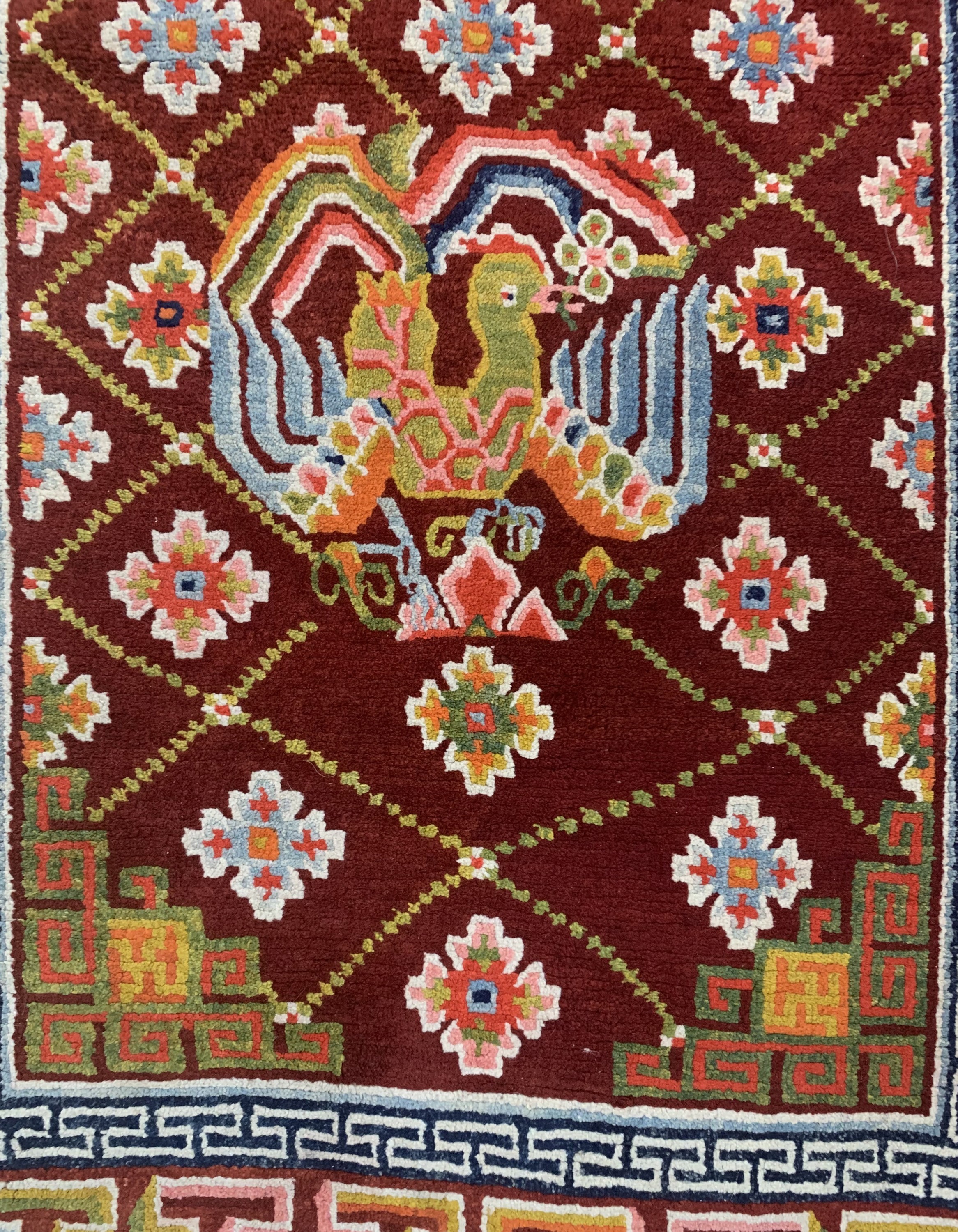 Detail a: 2 Lot Tibet Khaden, um 1920, Wolle auf Baumwolle, ca. 160 x 89 cm, EHZ: 2, minimaler Mottenfraß, ca.2cm Loch.