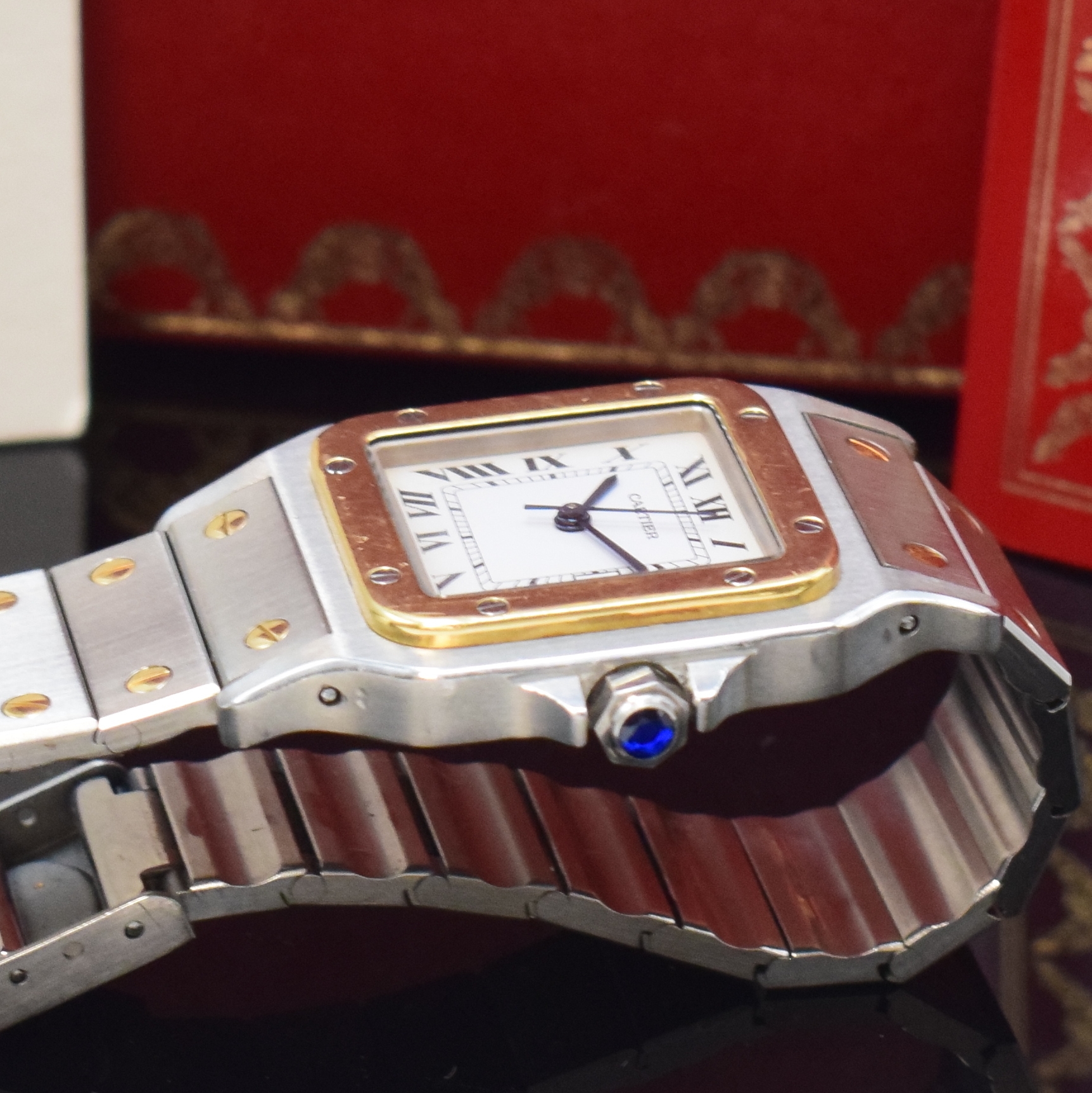 Detail c: CARTIER Santos Herrenarmbanduhr, Automatik, Edelstahl/Gold kombiniert inkl. Gliederband m. Faltschl., Monocoque-Geh., Lünette 8-fach verschr., ...