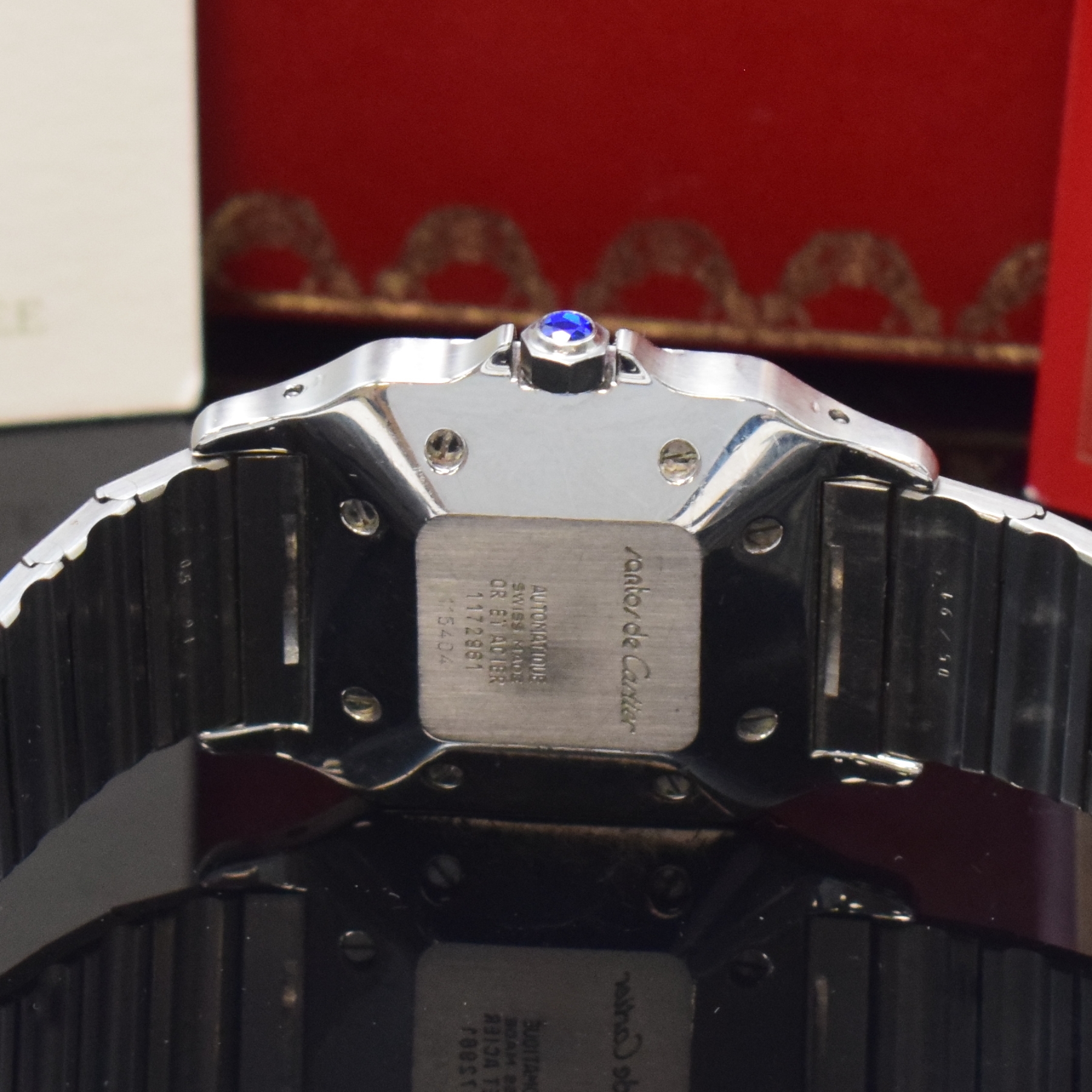 Detail d: CARTIER Santos Herrenarmbanduhr, Automatik, Edelstahl/Gold kombiniert inkl. Gliederband m. Faltschl., Monocoque-Geh., Lünette 8-fach verschr., ...