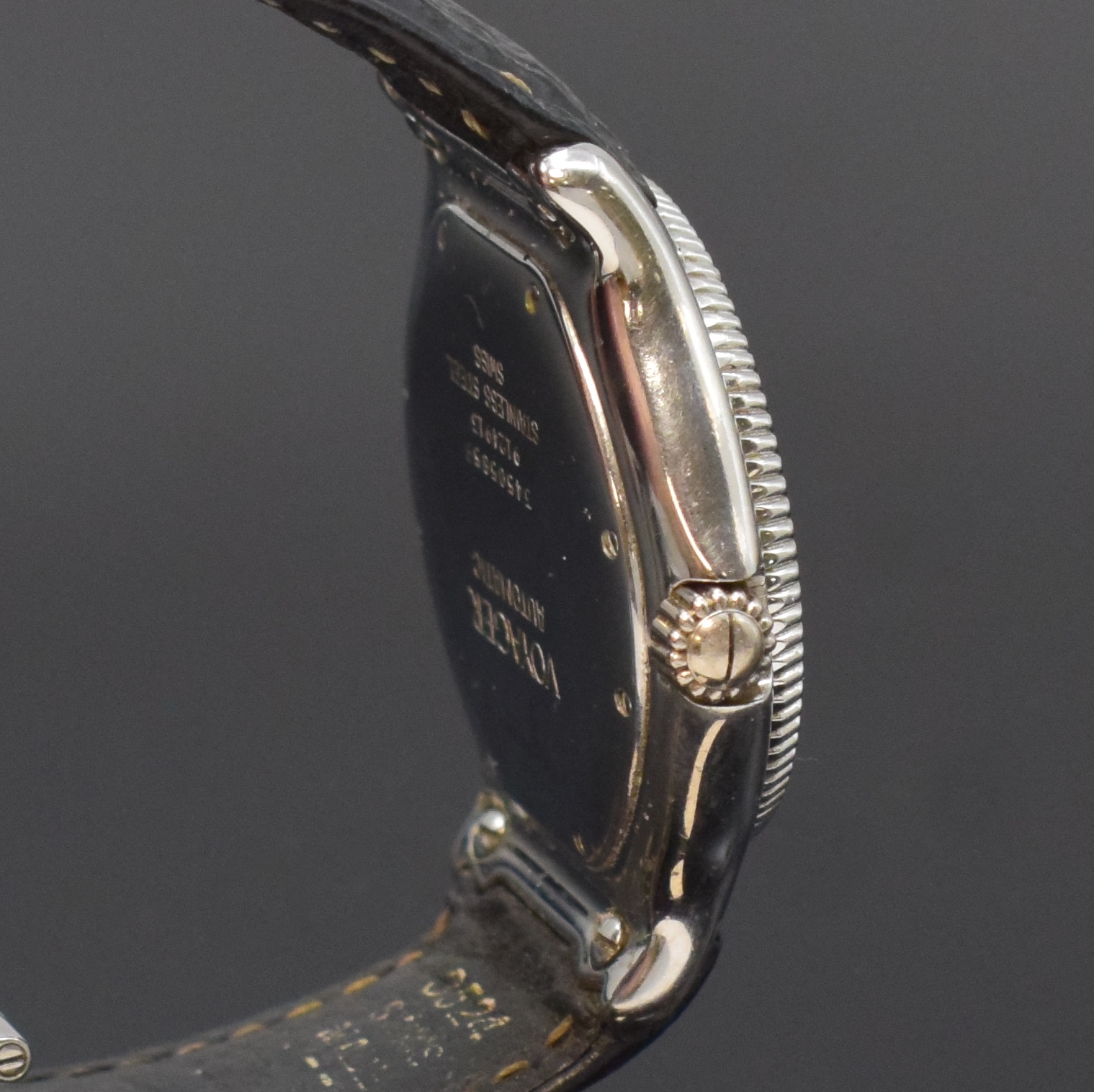 Detail c: EBEL Voyager Herrenarmbanduhr mit Weltzeitanzeige Referenz 9124913, Automatik, Schweiz um 1998, Edelstahlgeh. inkl. Lederband m. Faltschl., Boden ...