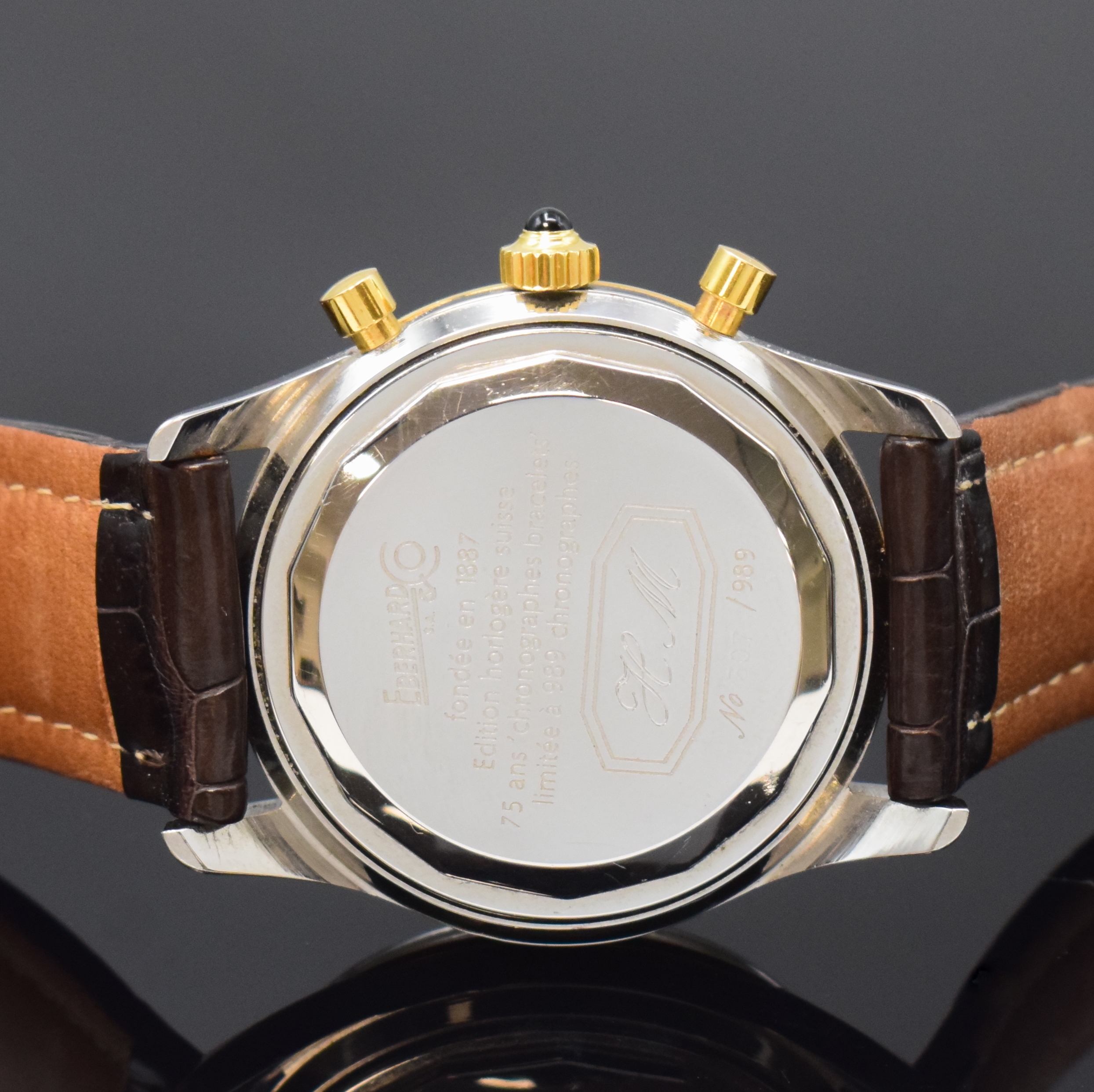 Detail c: EBERHARD & Co. auf 989 Stück limitierter Jubiläumschronograph, Handaufzug, Schweiz um 1992, herausgegeben anl. der 75 jährigen ...
