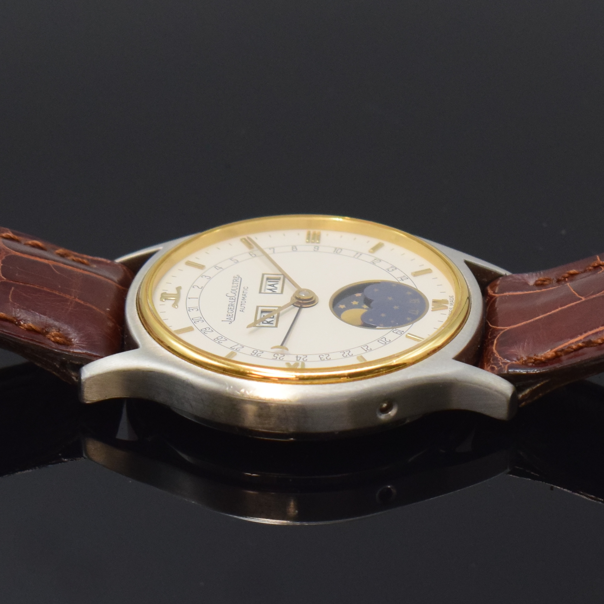 Detail c: Jaeger-LeCoultre feine, astronomische Herrenarmbanduhr Referenz 141.119.5, Automatik, Edelstahl/Gold kombiniert inkl. orig. Lederband m. verg. orig. ...