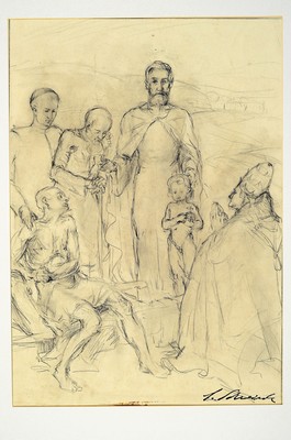 26789520k - Ludwig Schreieck, 1911-1944 St. Martin, pencildrawing, design sketch, scene of Christ's public work, expressive-realistic tendency, stamp signature, estate stamp on verso, sheet 43x33 cm, in PP 65x50 cm