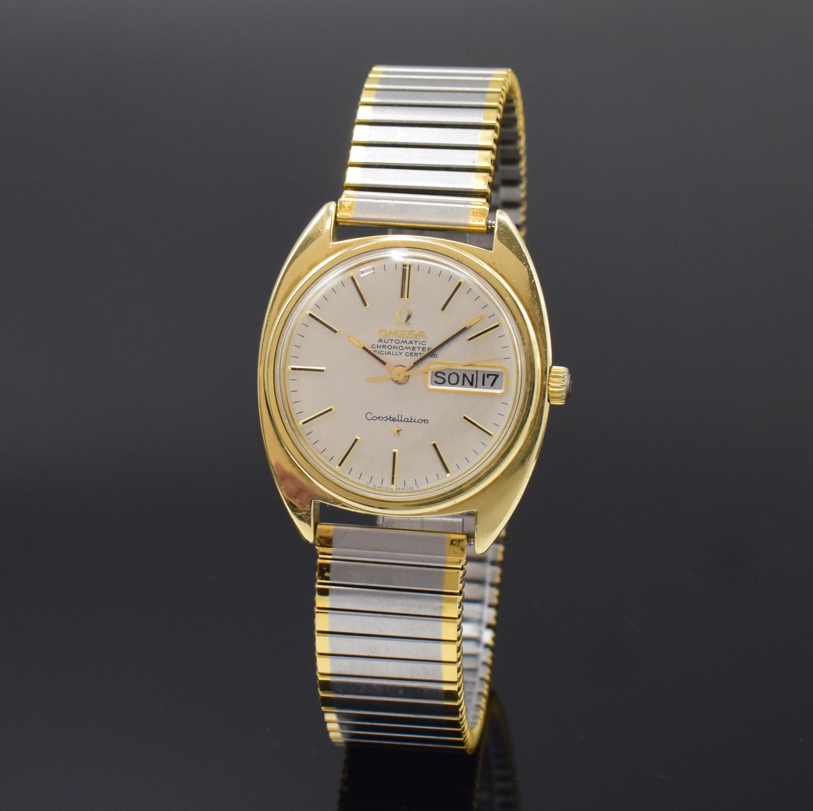 OMEGA Constellation Chronometer Herrenarmbanduhr Referenz 168019, Schweiz um 1969, Automatik, verg. Geh. in Stahl, Boden m. Darst. Sternwarte ...