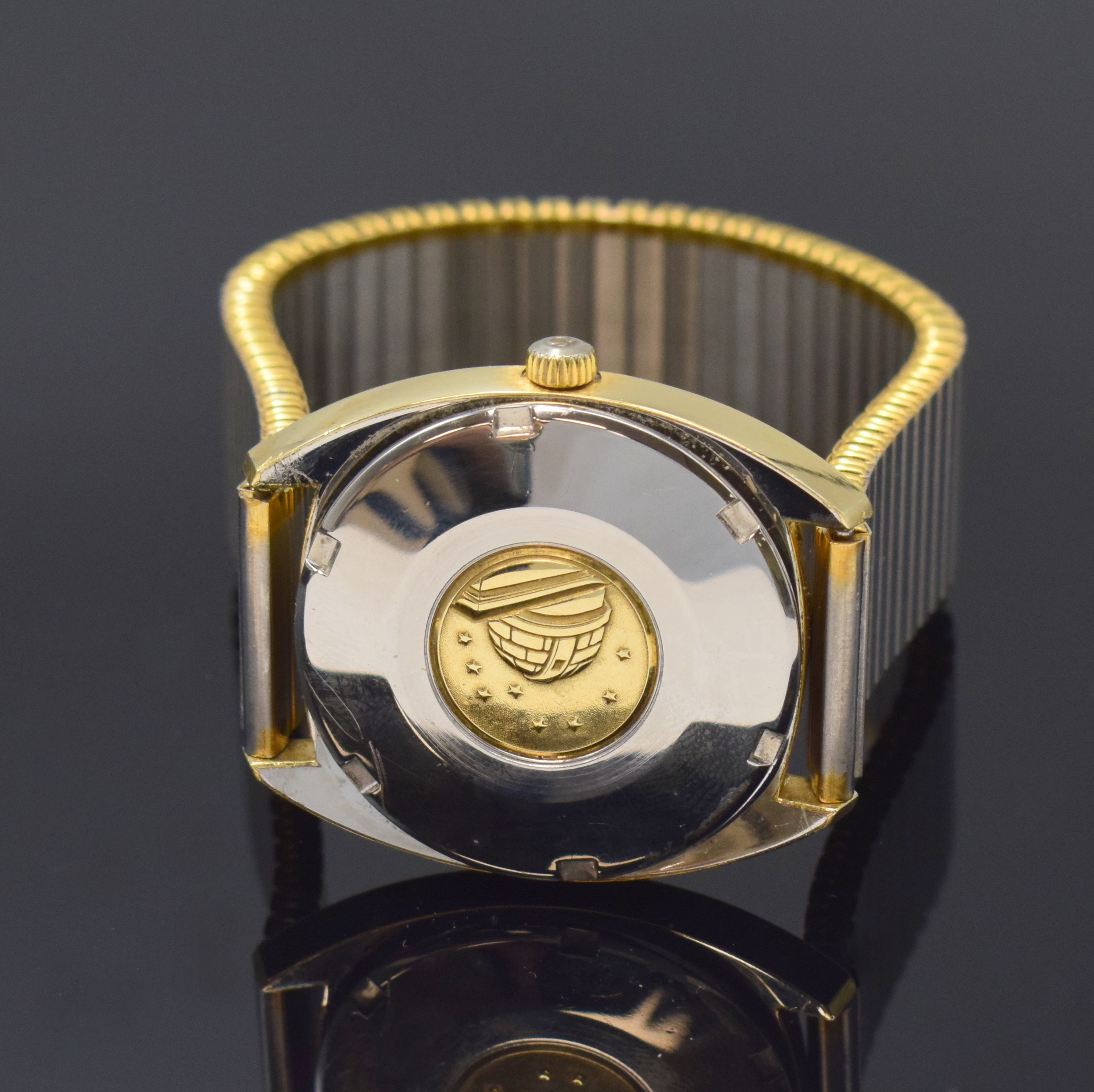 Detail c: OMEGA Constellation Chronometer Herrenarmbanduhr Referenz 168019, Schweiz um 1969, Automatik, verg. Geh. in Stahl, Boden m. Darst. Sternwarte ...