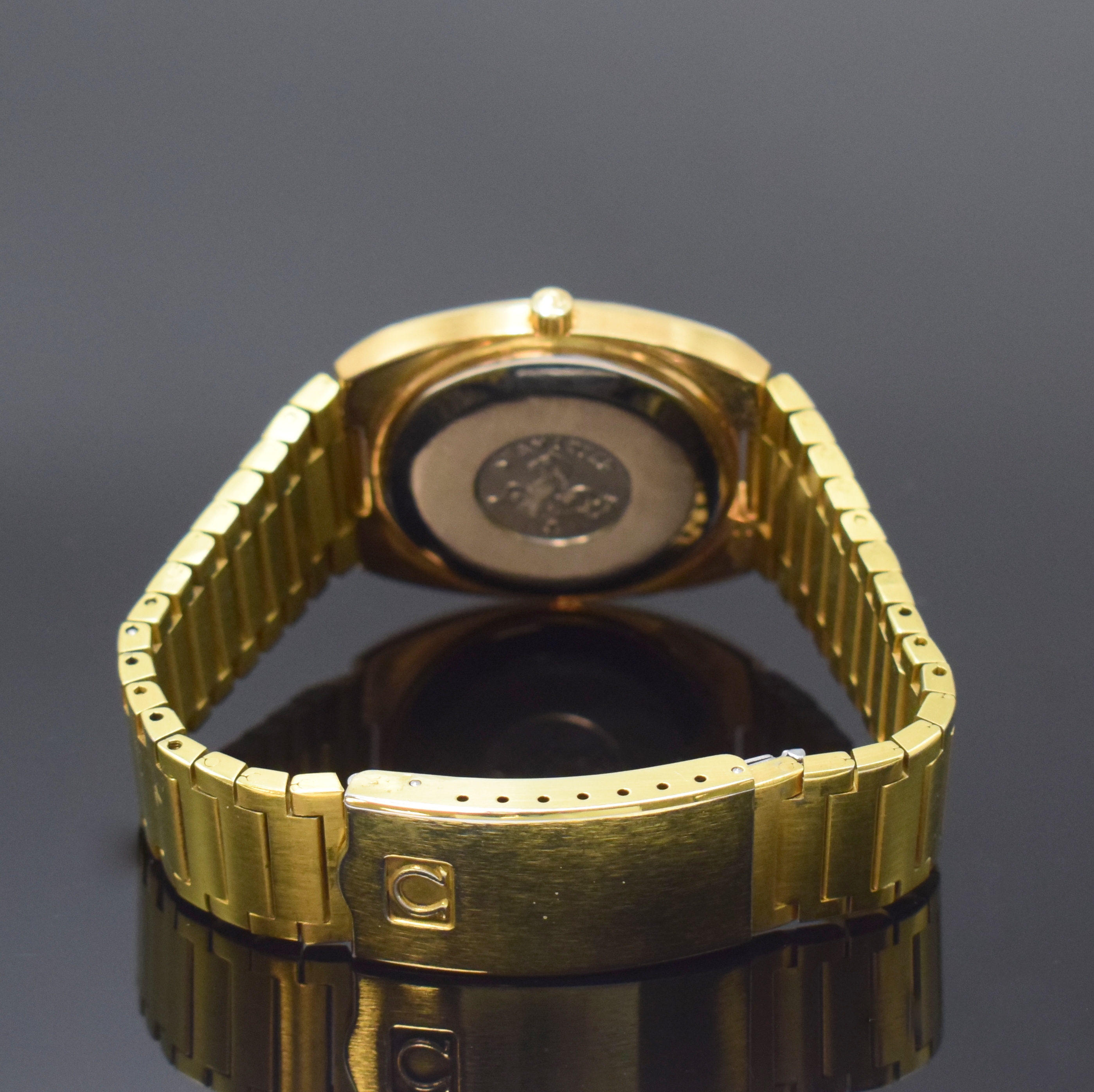 Detail b: OMEGA Seamaster vergoldete Herrenarmbanduhr Referenz 168.0213, Schweiz um 1979, Automatik, orig. verg. Gliederband m. Faltschl., Boden aufgedr., ...