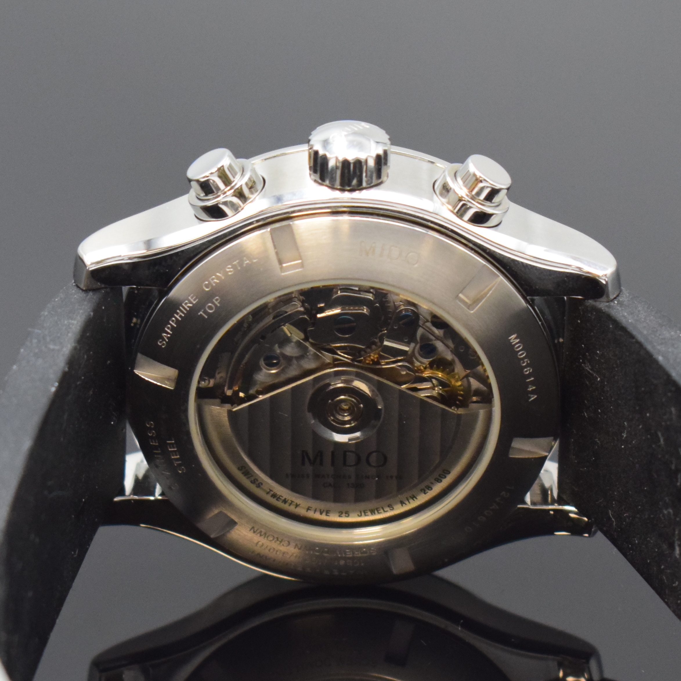 Detail c: MIDO Multifort Herrenchronograph Referenz M005614A, Schweiz um 2010, Automatik, Edelstahlgeh. inkl. neutr. Kautschukband m. Faltschl., beids. vergl., ...