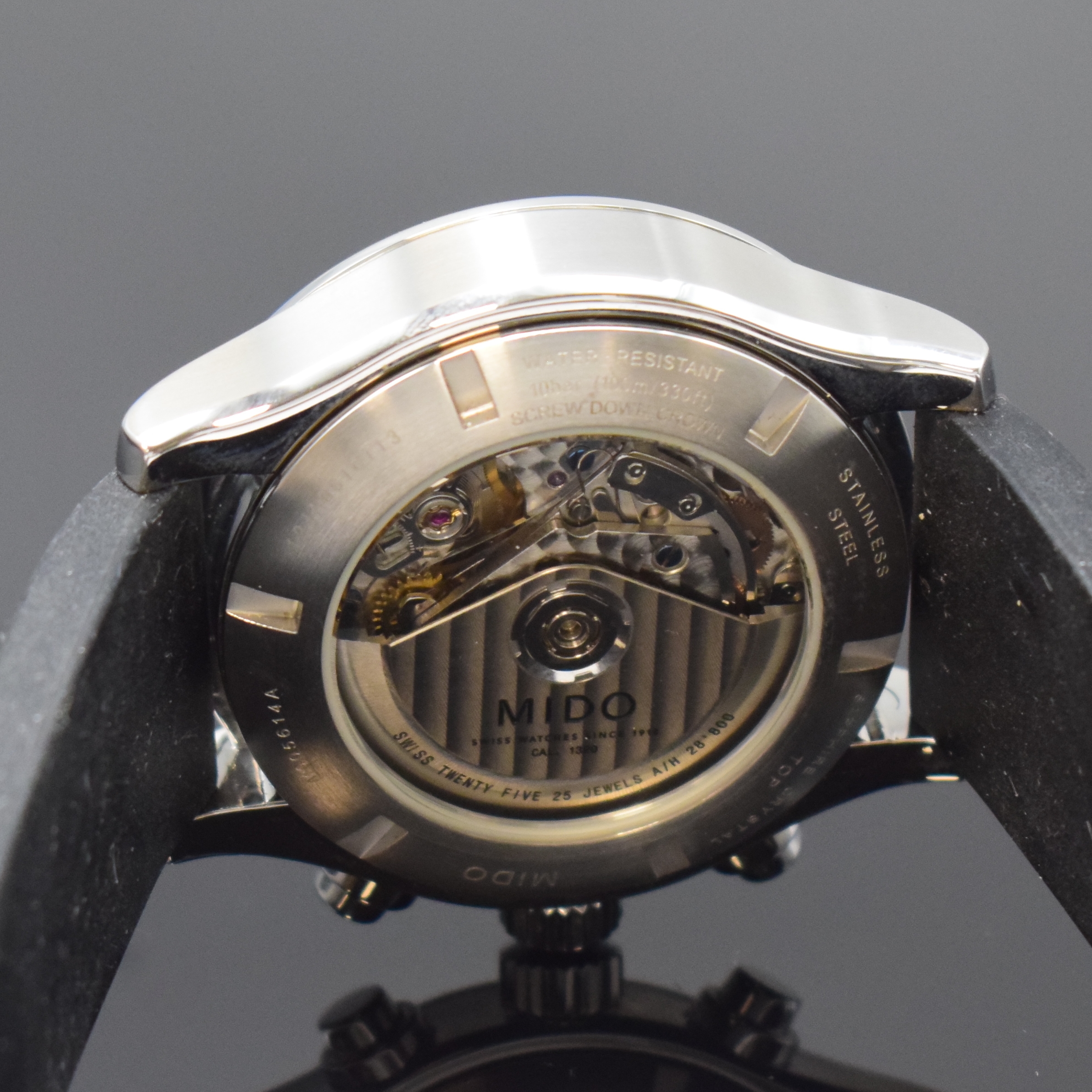 Detail d: MIDO Multifort Herrenchronograph Referenz M005614A, Schweiz um 2010, Automatik, Edelstahlgeh. inkl. neutr. Kautschukband m. Faltschl., beids. vergl., ...