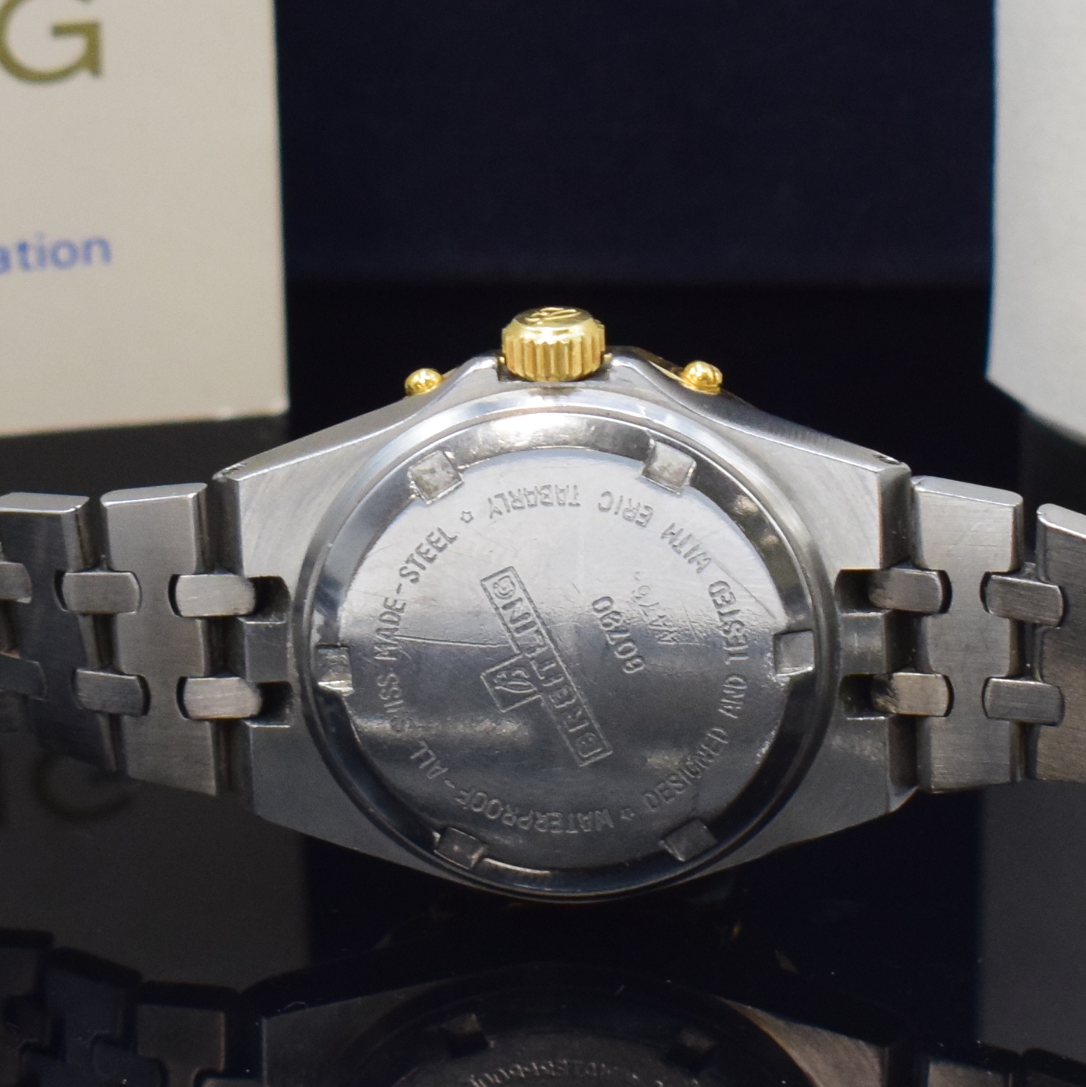 Detail d: BREITLING Tabarly Damenarmbanduhr Referenz 80790, quarz, Navigationsuhr in Stahl inkl. Gliederband m. Faltschl. z. T. verg., Boden und Krone ...