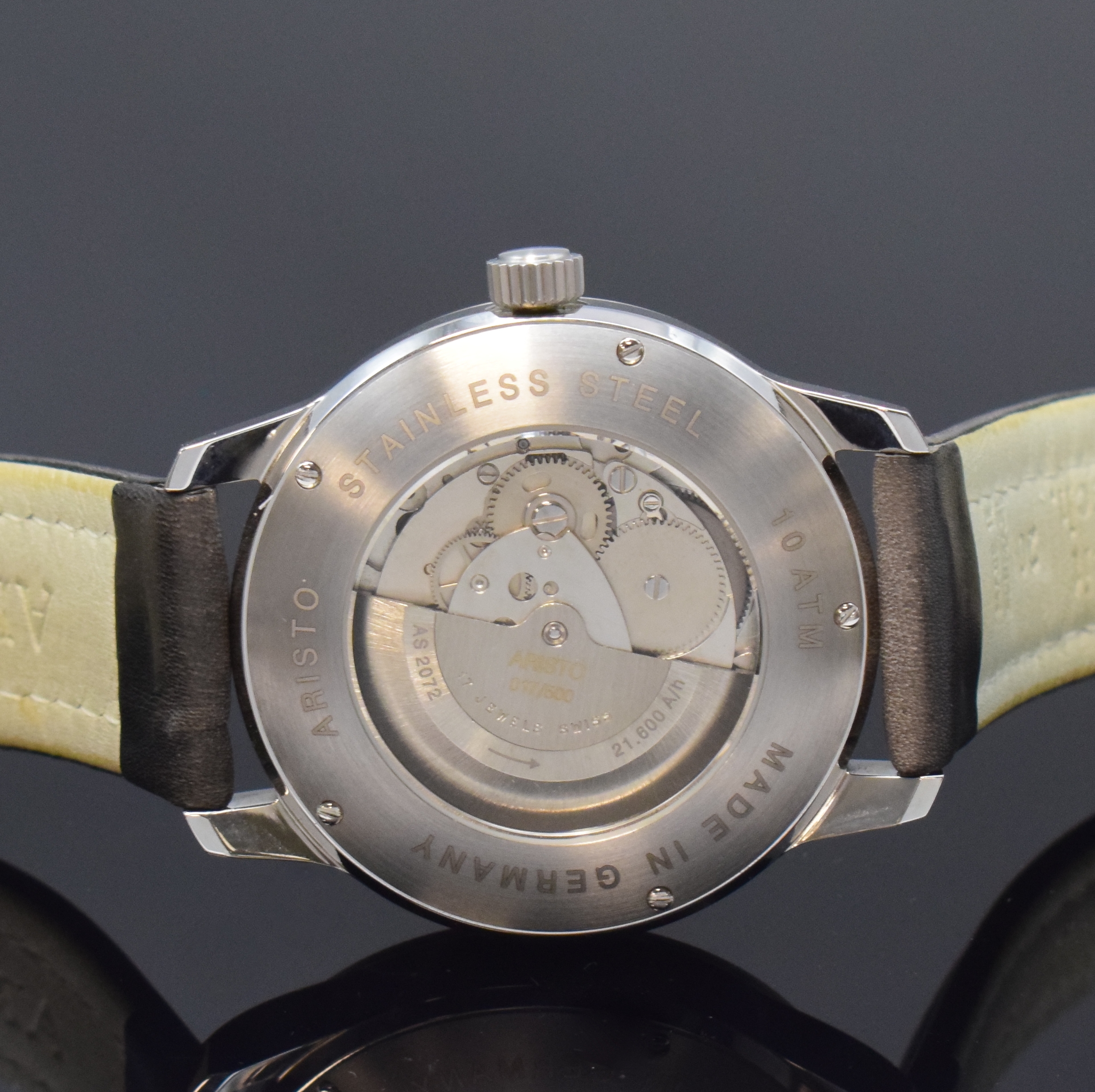 Detail c: ARISTO 7H17 Offizier auf 500 Stück limitierte Herrenarmbanduhr, Deutschland um 2010, Automatik, Edelstahlgeh. inkl. orig. Lederband m. Dornschl., ...