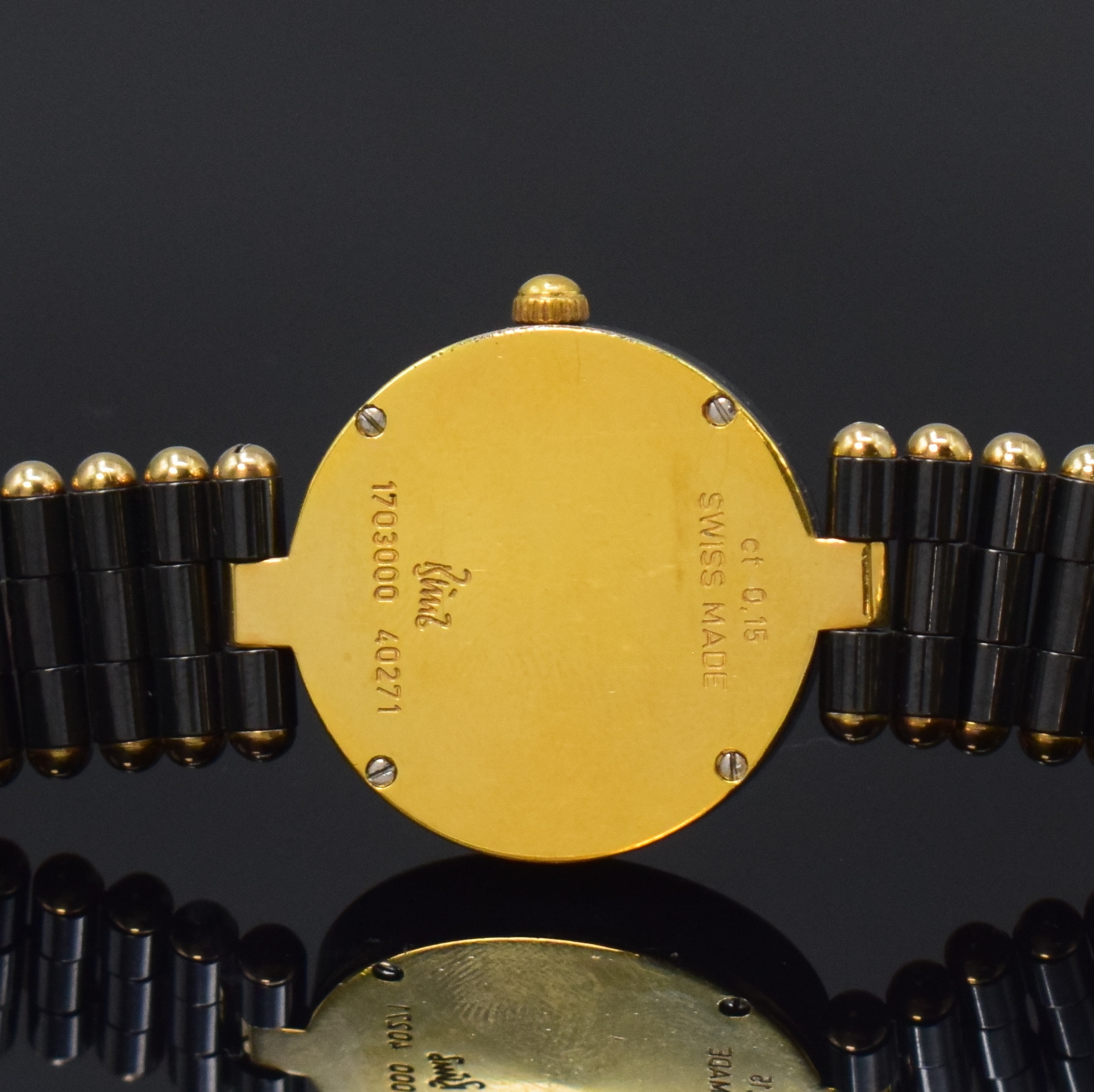 Detail d: BUNZ Damenarmbanduhr in Keramik, Schweiz um 2010, quarz, verg. Boden 4-fach verschr., orig. Gliederband m. dopp. Faltschl., verspiegeltes Zifferbl. ...