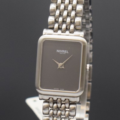 26790382a - NIVREL ladies wristwatch in steel, Switzerland around 2010, quartz, snap on bezel, neutral bracelet with butterfly buckle, sapphire crystal, gray dial with silvered hands, measures approx. 27 x 20 mm, length approx. 19,5 cm, condition 2