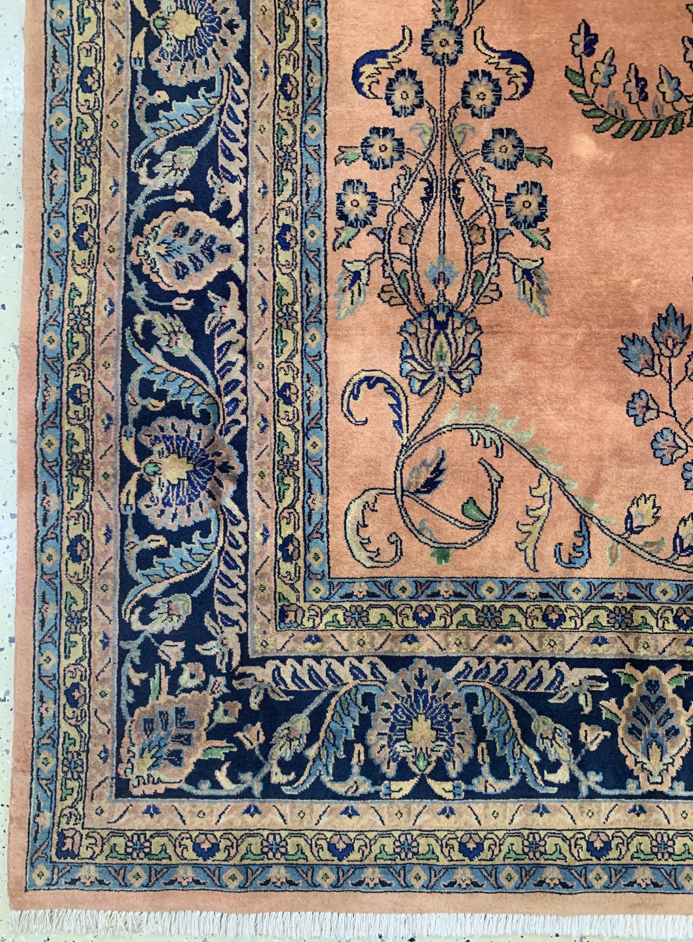 Detail b: Sarogh Mohajeran fein, Indien, Ende 20.Jhd,Korkwolle auf Baumwolle, ca. 303 x 246 cm, EHZ: 2