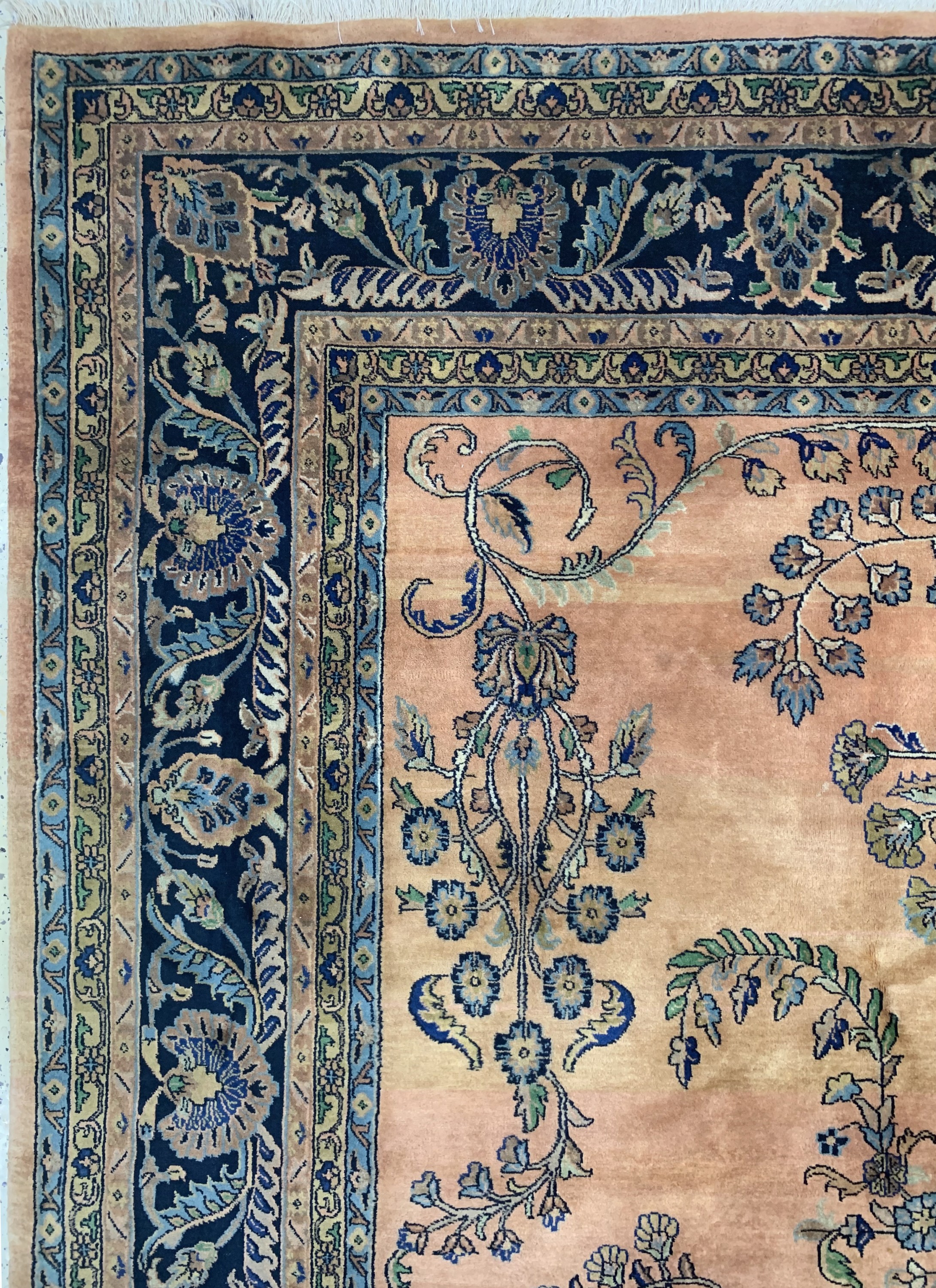 Detail d: Sarogh Mohajeran fein, Indien, Ende 20.Jhd,Korkwolle auf Baumwolle, ca. 303 x 246 cm, EHZ: 2