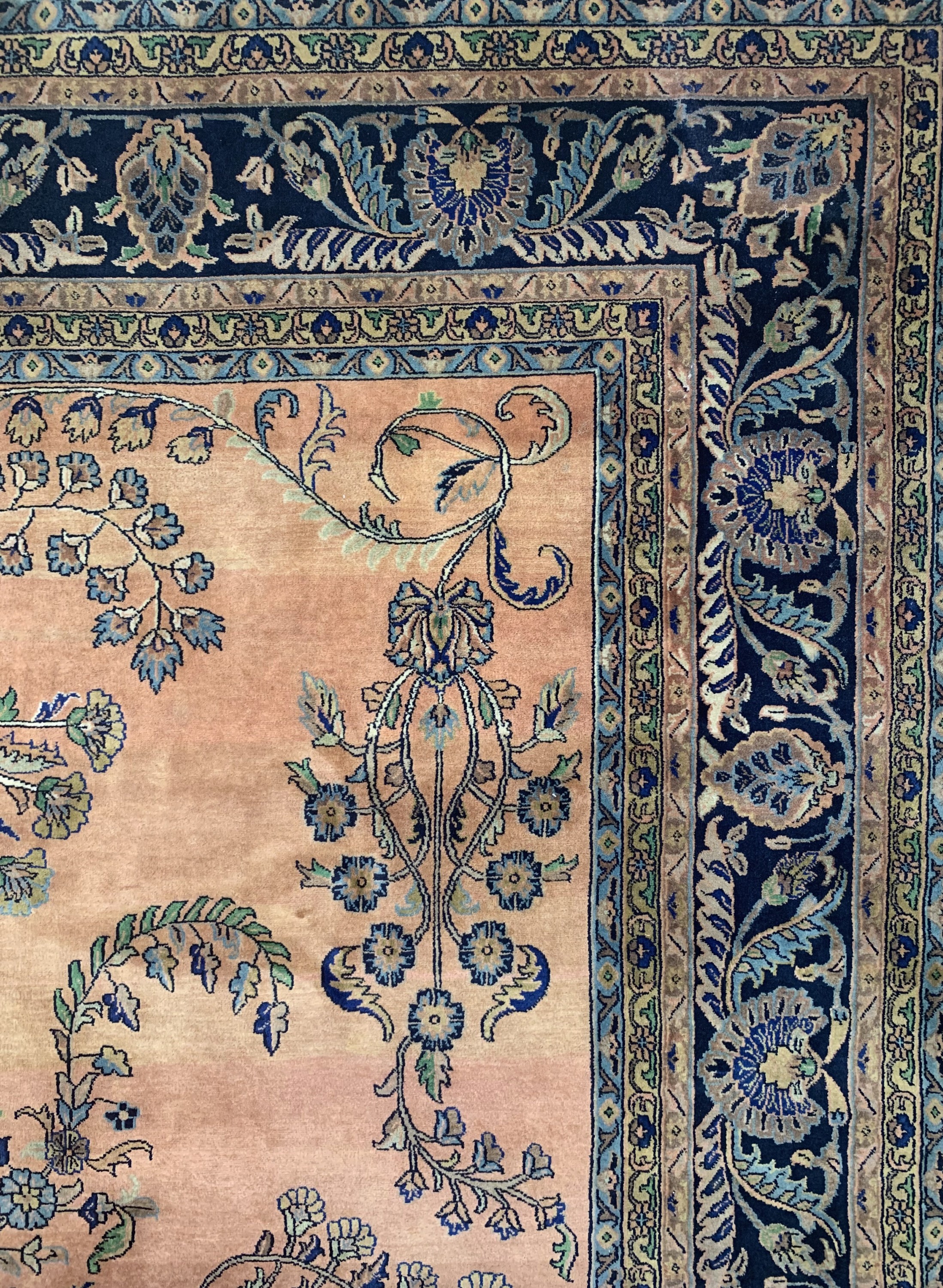Detail e: Sarogh Mohajeran fein, Indien, Ende 20.Jhd,Korkwolle auf Baumwolle, ca. 303 x 246 cm, EHZ: 2