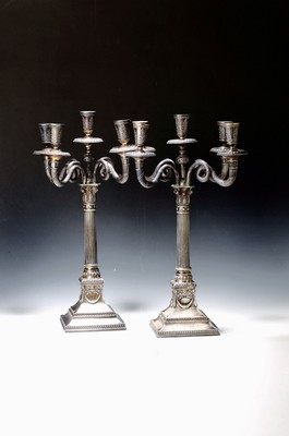 Image pair of large candlesticks, German, around 1900, 800 silver, Empire style, 5 focal ...