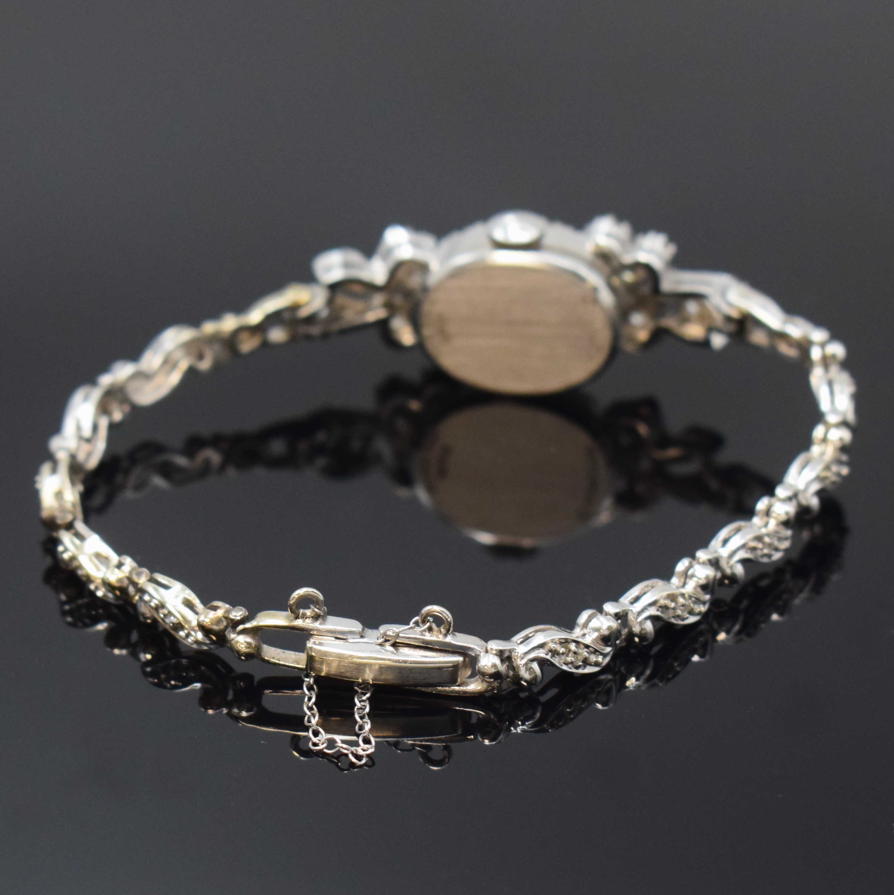 Detail b: HAMILTON Damenarmbanduhr in WG 585/000 mit Diamanten, USA um 1965, Handaufzug, Geh. an Goldband, Sicherheitskettchen, Boden aufgedr., orig. Krone, ...