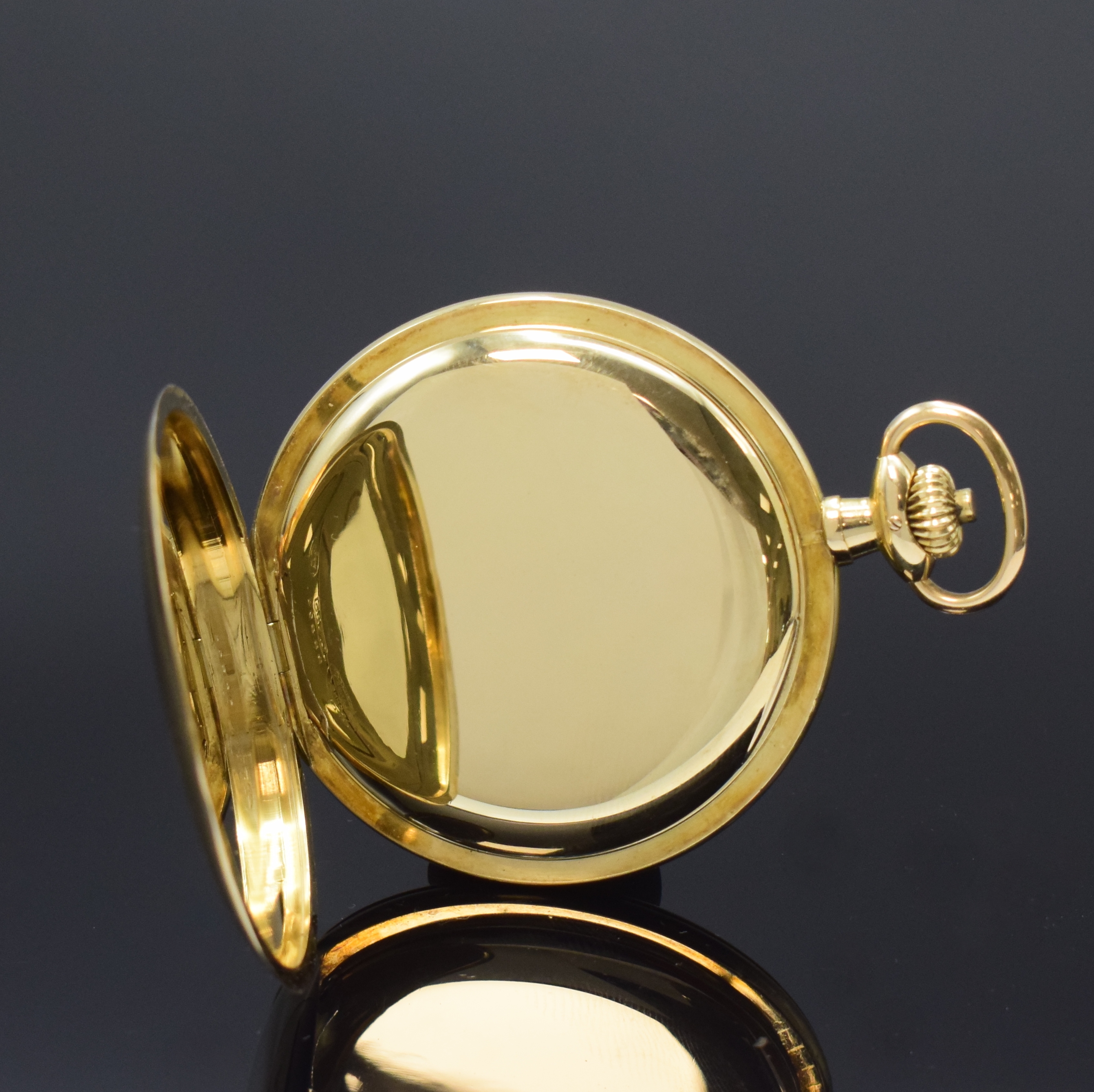 Detail d: DEUTSCHE UHRENFABRIKATION GLASHÜTTE A. Lange & Söhne Savonette in GG 585/000, Deutschland um 1925, Werk- u. Geh.-Nr. 98805, glattes 3- Deckel ...