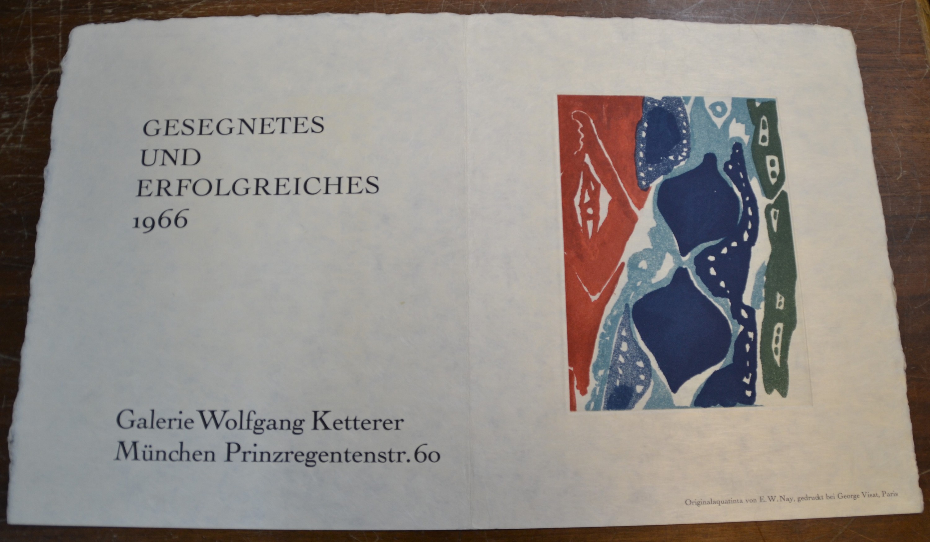 Detail b: Ernst Wilhelm Nay, 1902 Berlin-1968 Köln, Aquatintaradierung mit Neujahrsglückwünsch derGalerie Wolfgang Ketterer München von 1966, gefalteter ...