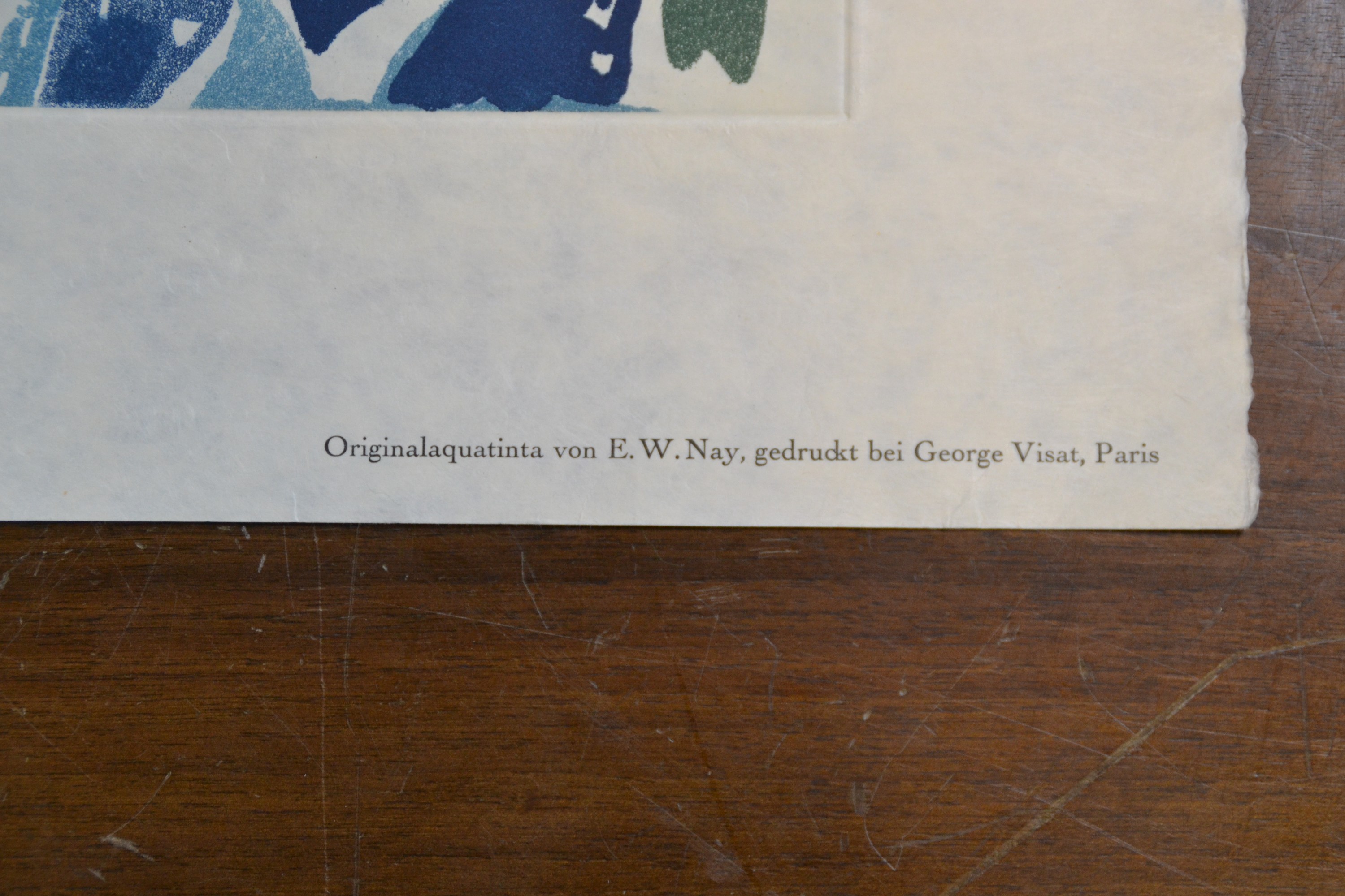 Detail c: Ernst Wilhelm Nay, 1902 Berlin-1968 Köln, Aquatintaradierung mit Neujahrsglückwünsch derGalerie Wolfgang Ketterer München von 1966, gefalteter ...