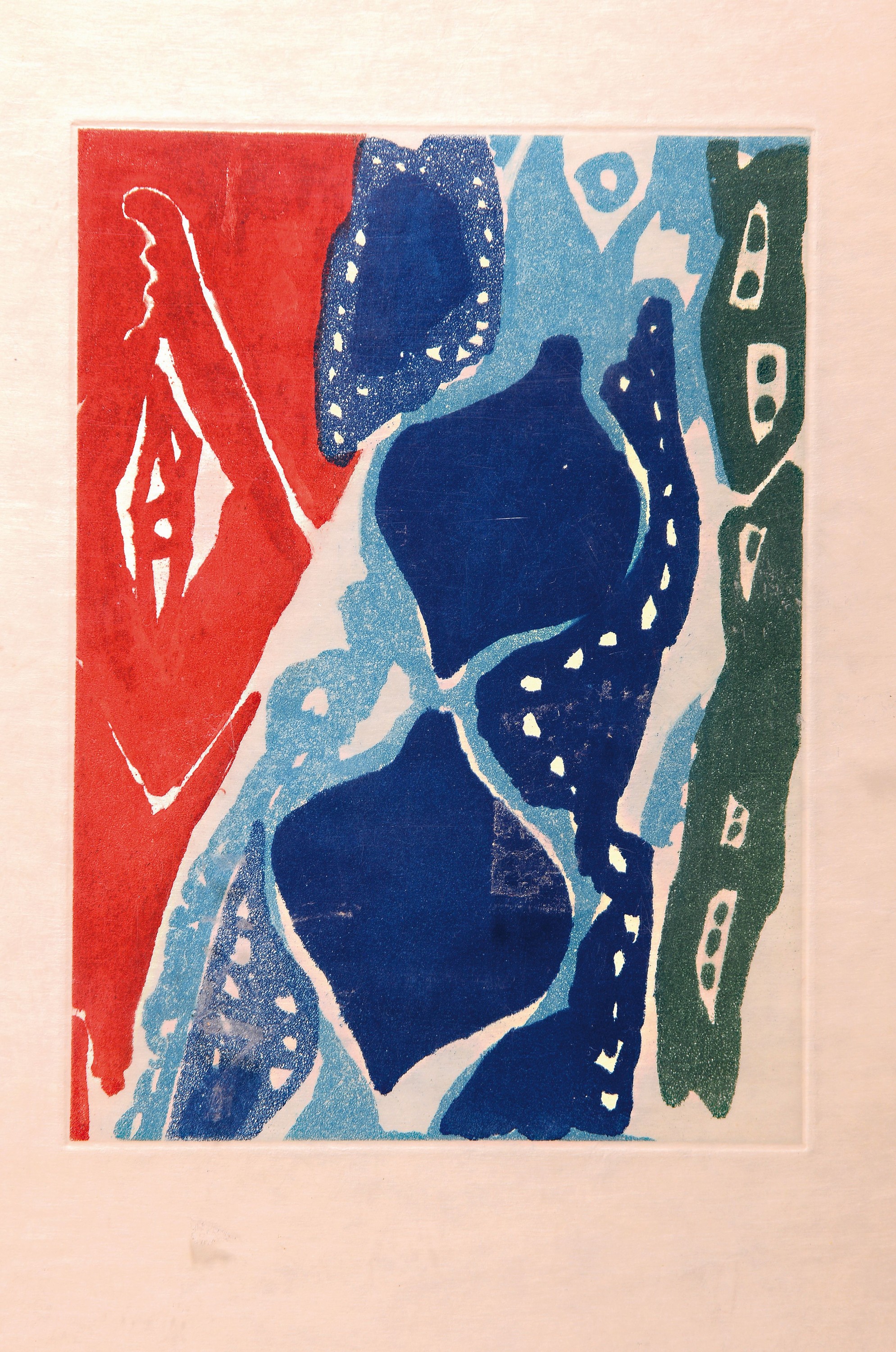 Detail k: Ernst Wilhelm Nay, 1902 Berlin-1968 Köln, Aquatintaradierung mit Neujahrsglückwünsch derGalerie Wolfgang Ketterer München von 1966, gefalteter ...