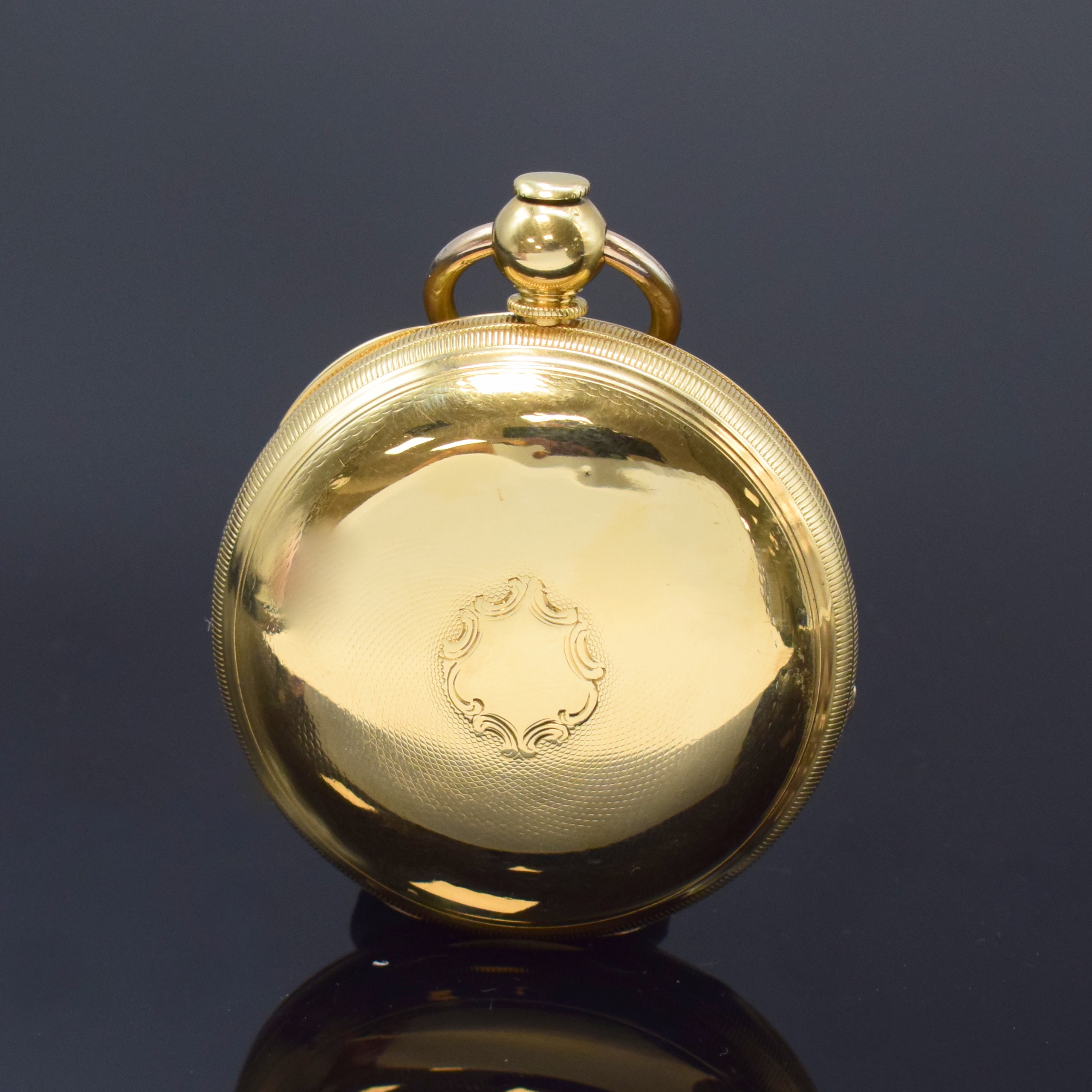 Detail b: M. I. TOBIAS & Co. Liverpool frühe Savonette Schlüsseltaschenuhr in GG 750/000, England um 1820, schweres, guill. Goldgeh. dell./ber., 2-teil. ...