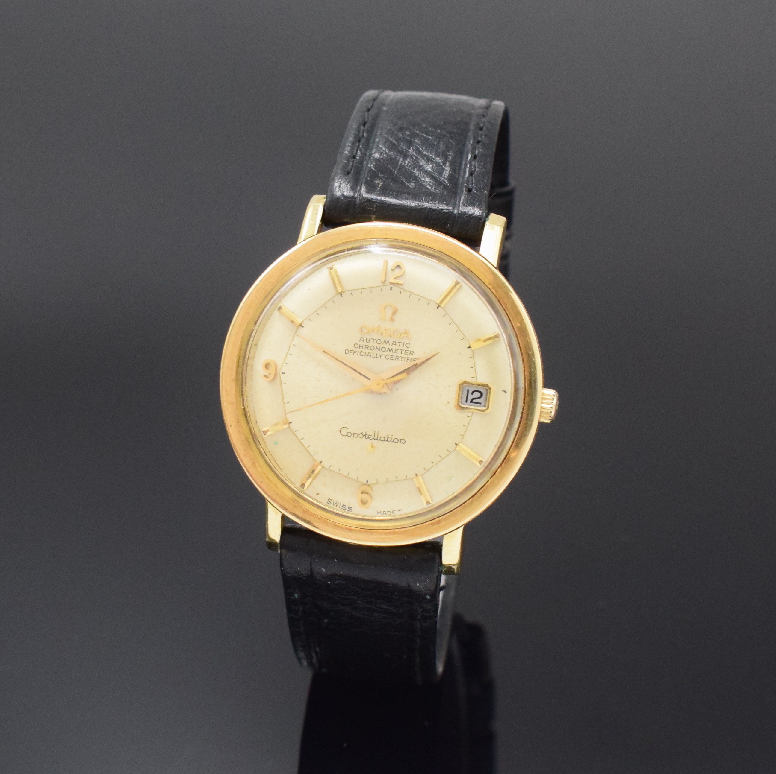 OMEGA Constellation Armbandchronometer Referenz 168004-62, Schweiz um 1967, Automatik, verg. Geh., verschr. Boden rücks. Sternwarten-Symbol, silb. ...