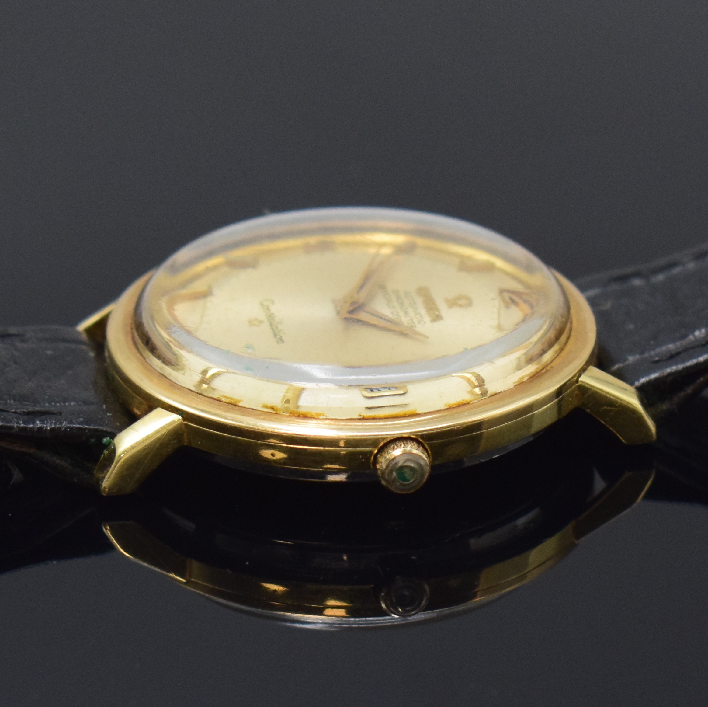 Detail b: OMEGA Constellation Armbandchronometer Referenz 168004-62, Schweiz um 1967, Automatik, verg. Geh., verschr. Boden rücks. Sternwarten-Symbol, silb. ...