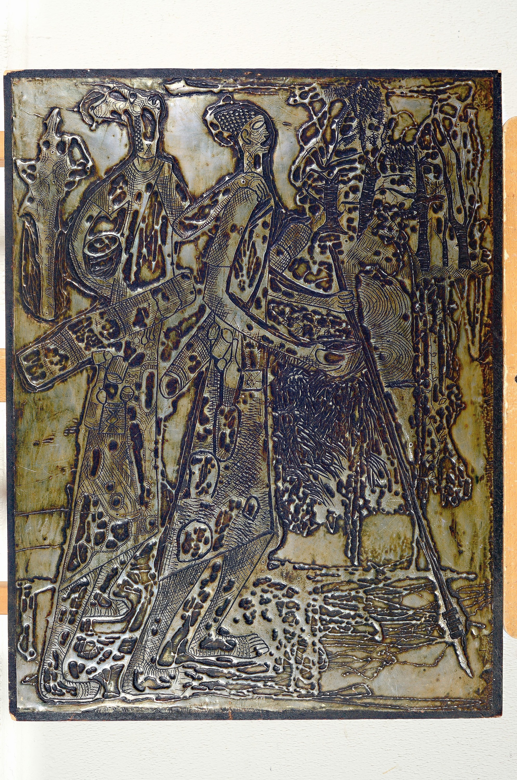 Detail s: Bruce Onobrakpeya, geb. 1932, zeitgen. nigerianischer Künstler, Metal foil deep etching, durch den Künbstler entwickeltes plastographisches ...