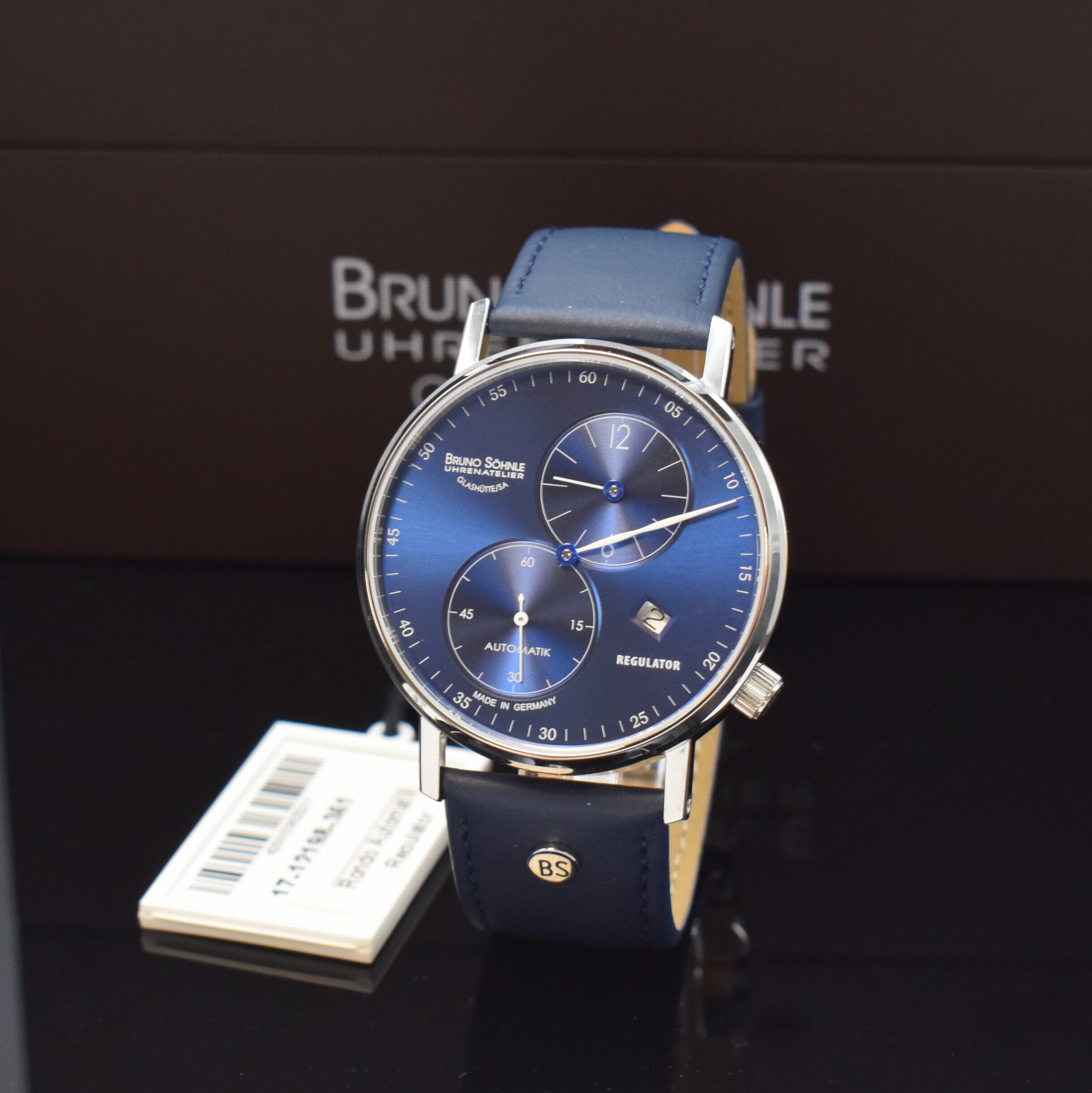 BRUNO SÖHNLE Rondo Regulateur nahezu neuwertige Herrenarmbanduhr in Stahl, Deutschland aktuelle Produktion, Automatik, beids. vergl. Geh., Boden ...