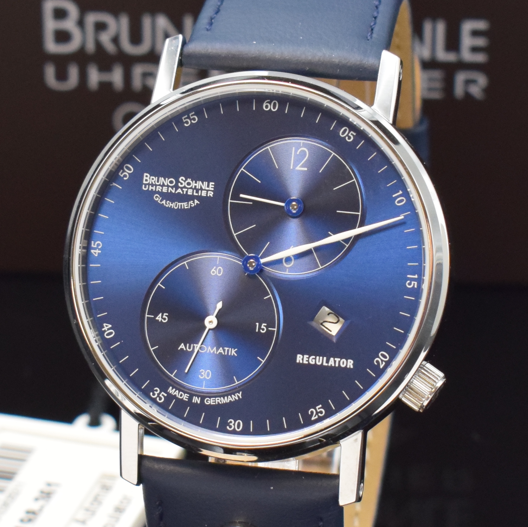 Detail a: BRUNO SÖHNLE Rondo Regulateur nahezu neuwertige Herrenarmbanduhr in Stahl, Deutschland aktuelle Produktion, Automatik, beids. vergl. Geh., Boden ...