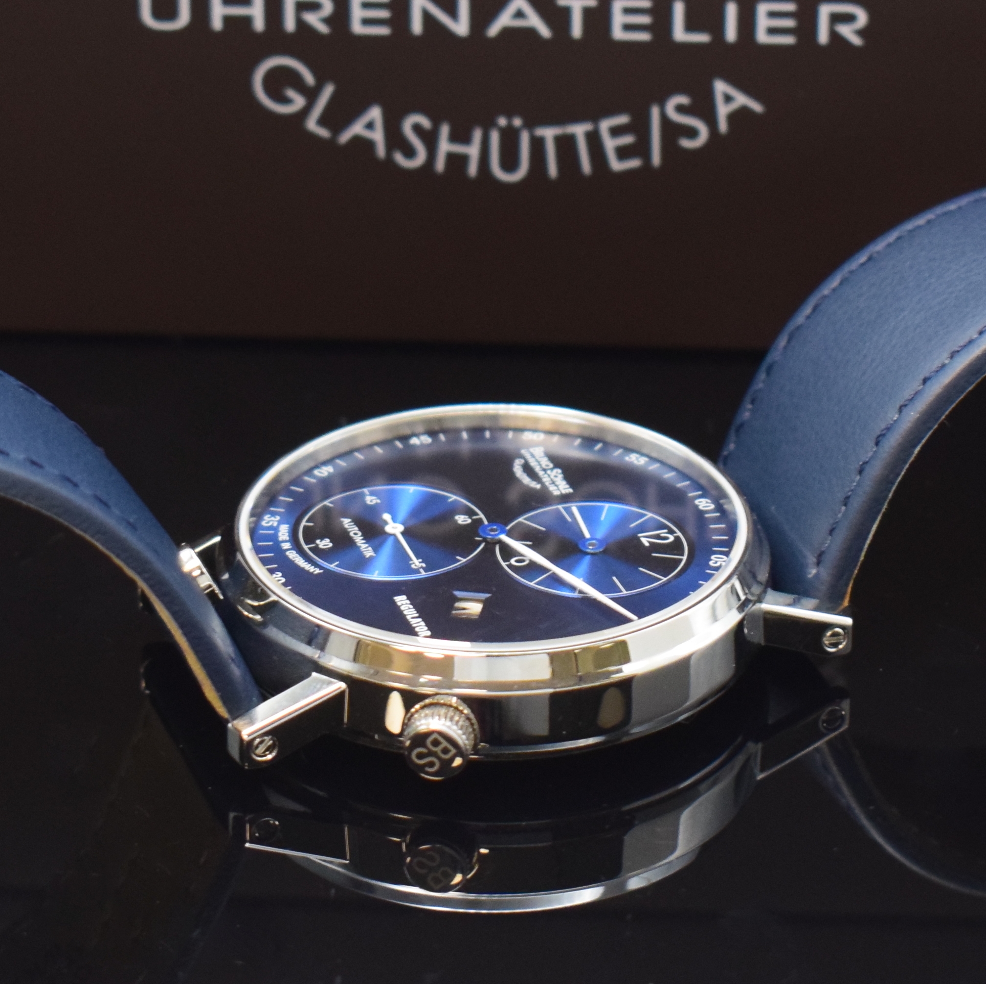 Detail c: BRUNO SÖHNLE Rondo Regulateur nahezu neuwertige Herrenarmbanduhr in Stahl, Deutschland aktuelle Produktion, Automatik, beids. vergl. Geh., Boden ...