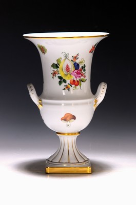 Image Crater vase, Herend, 20th century, porcelain, hand-painted decoration with flowers and ...