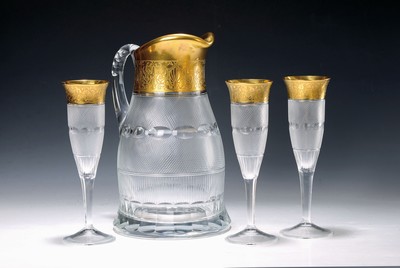 Image Handled jug and 5 champagne flutes, Moser, Karlsbad, 1990s, Splendid gold decor, crystal ...