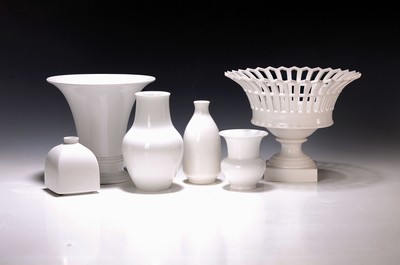 Image 6 decorative porcelain vases, KPM Berlin, 20thcentury, white porcelain, 4 smaller vases ...