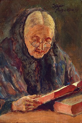 Image 26791205 - Oscar Achenbach, 1868 Stettin-1935 Wiesbaden, portrait of a lady, old woman reading, signed at the top right, oil/canvas on panel, approx.23x16 cm, frame 37x30 cm; Achenbach completed an apprenticeship as a lithographer and attended the Berlin Academy